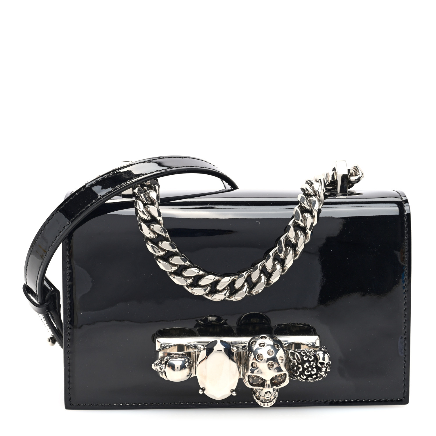 ALEXANDER MCQUEEN Patent Mini Jeweled Knuckle Satchel Black