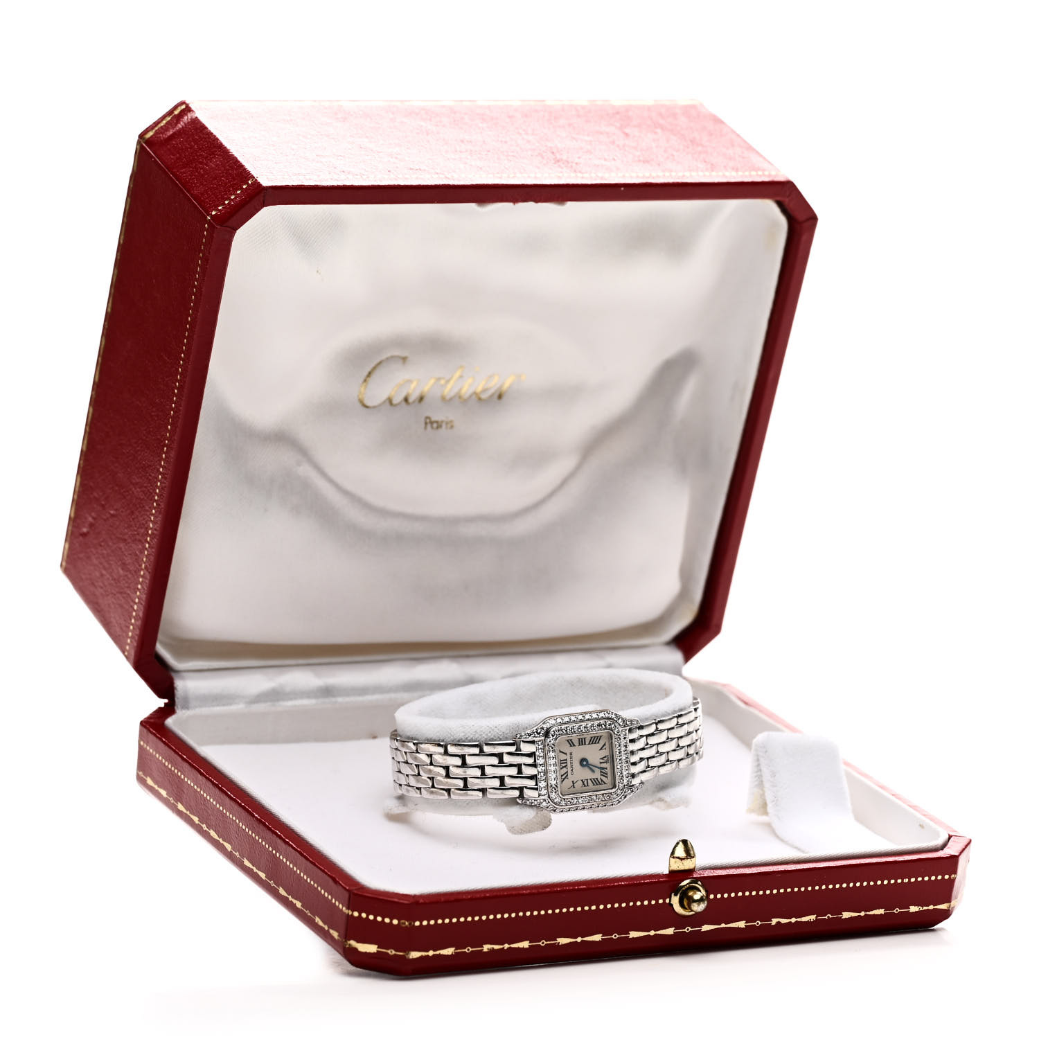 CARTIER 18K White Gold Diamond Bezel 17mm Double Row