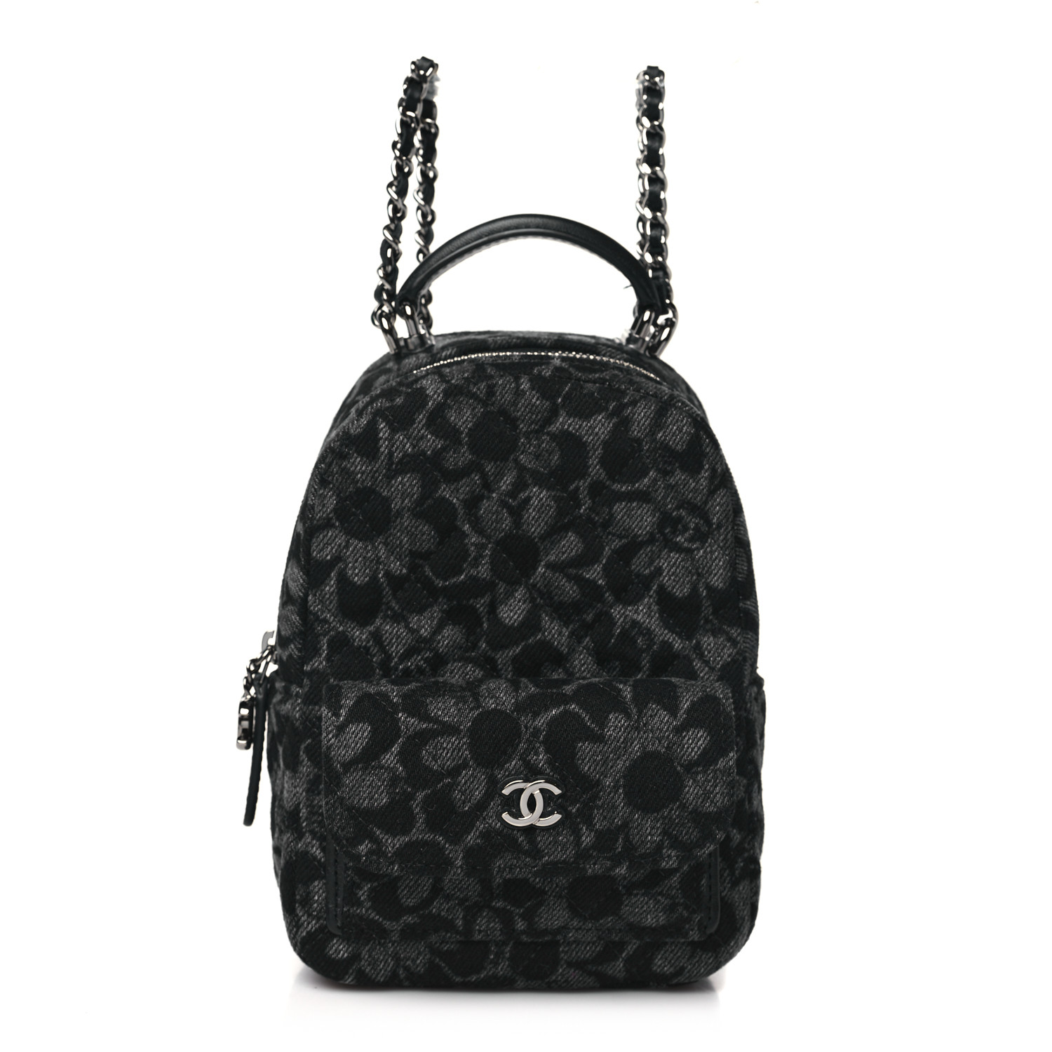 [CHANEL]★Classic Mini Backpack★Black CHANEL Denim Quilted Flower CC Mini Classic Backpack Black