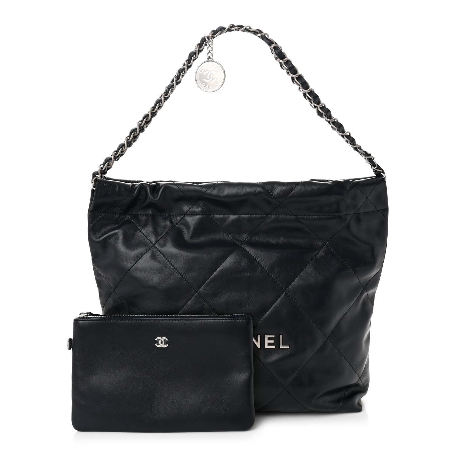 Chanel 22 Leather Handbag - Shiny Black Calfskin / Gold-Tone