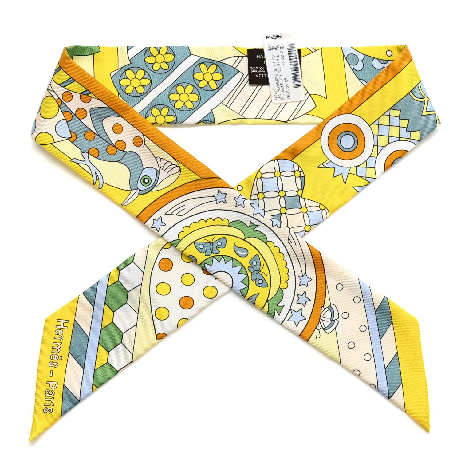 【レビューで送料無料】 Foret la de Murmures Les Silk HERMES Twilly Vert Vif Jaune 小物