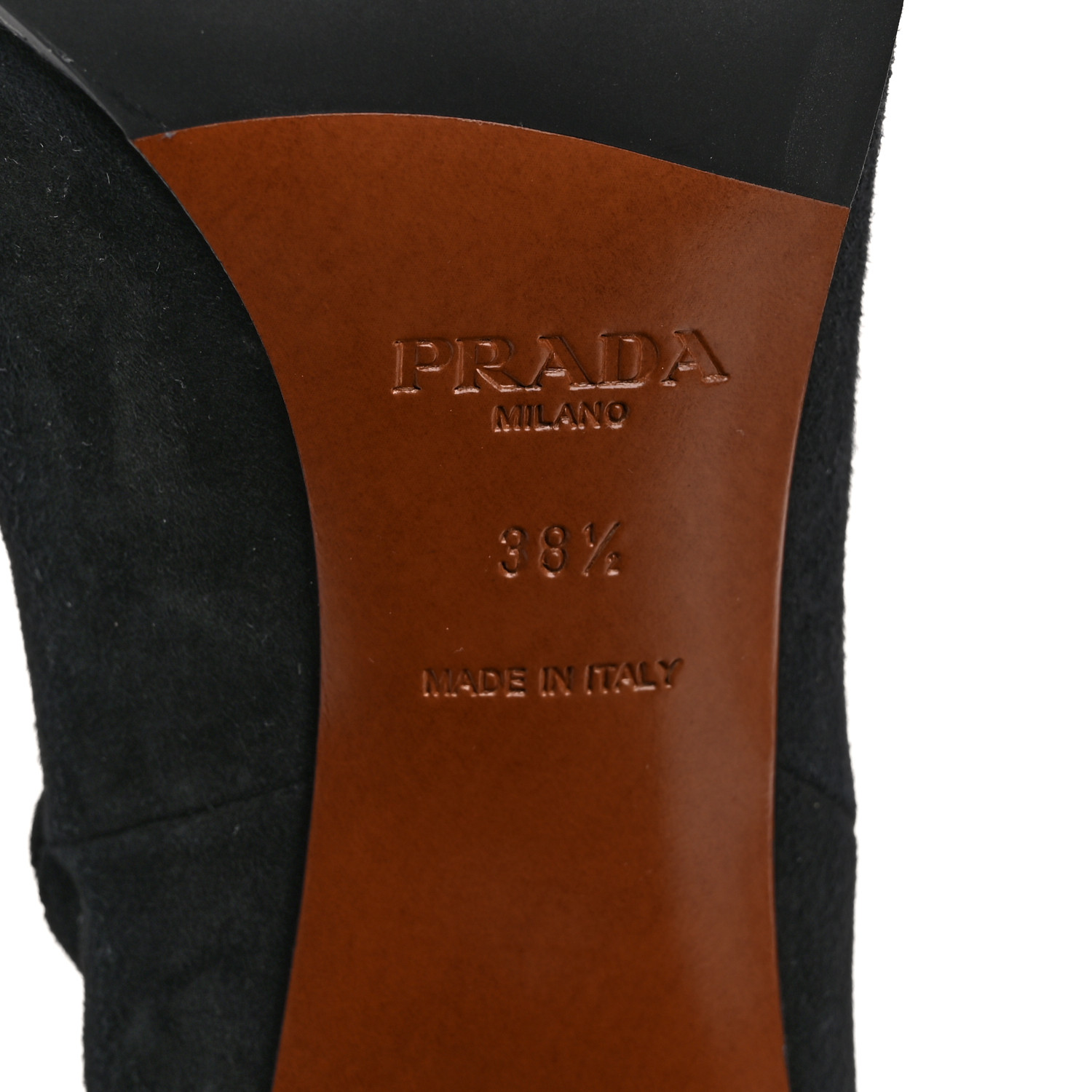 PRADA Suede Metal Triangle Logo Zip 85mm Boots 38.5 Black