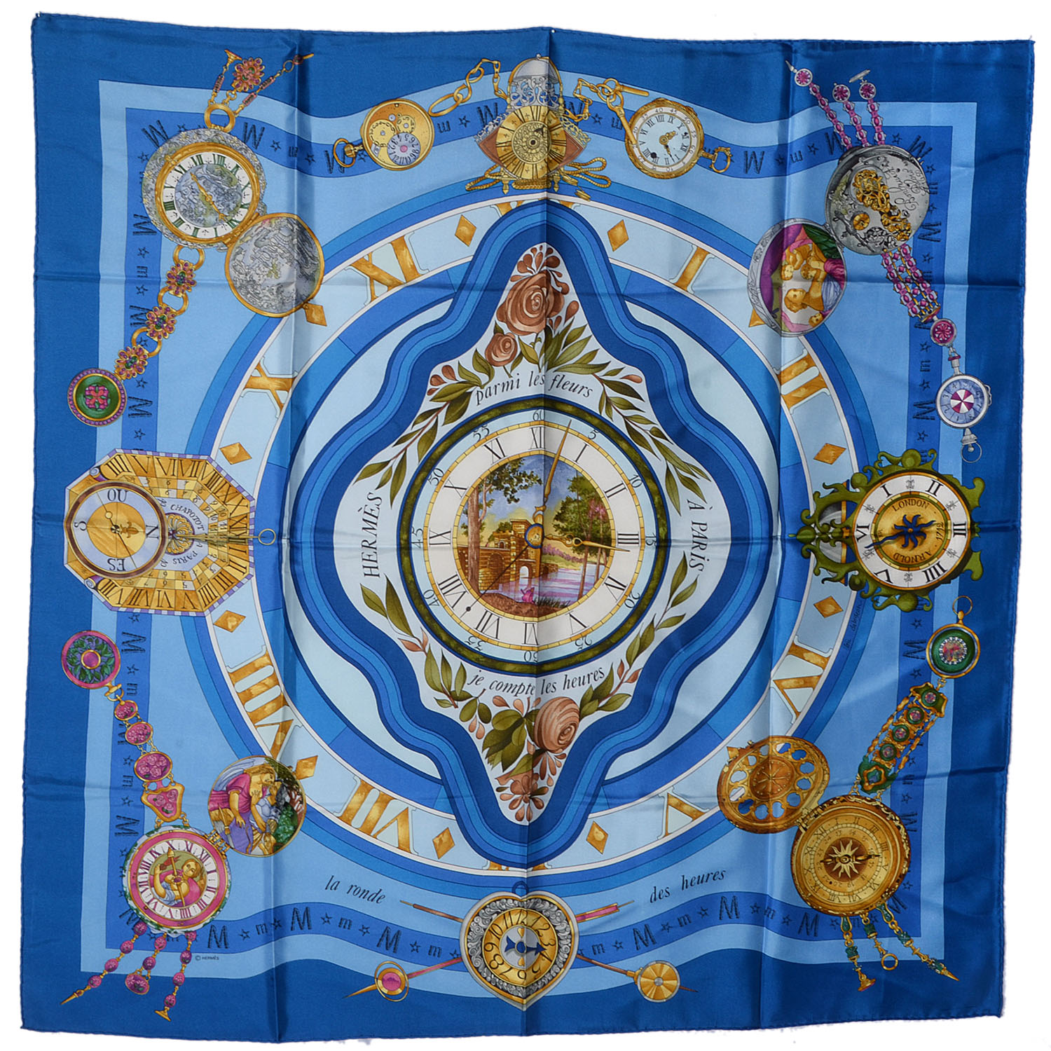 【TESO】エルメス スカーフ la ronde des heures HERMES Silk La Ronde des Heures Scarf 90 80087 | FASHIONPHILE