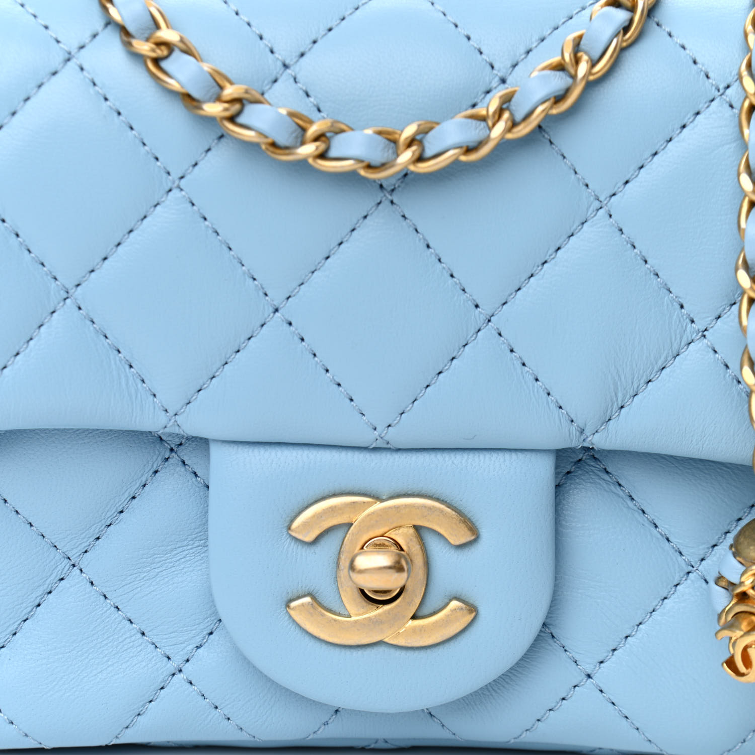 CHANEL Lambskin Quilted Mini Pearl Crush Flap Light Blue