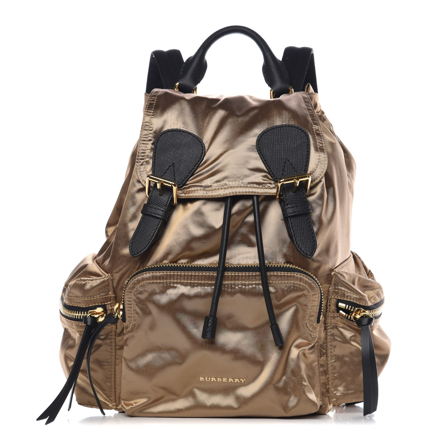 BURBERRY Metallic Satin Nylon Medium Rucksack Backpack Gold