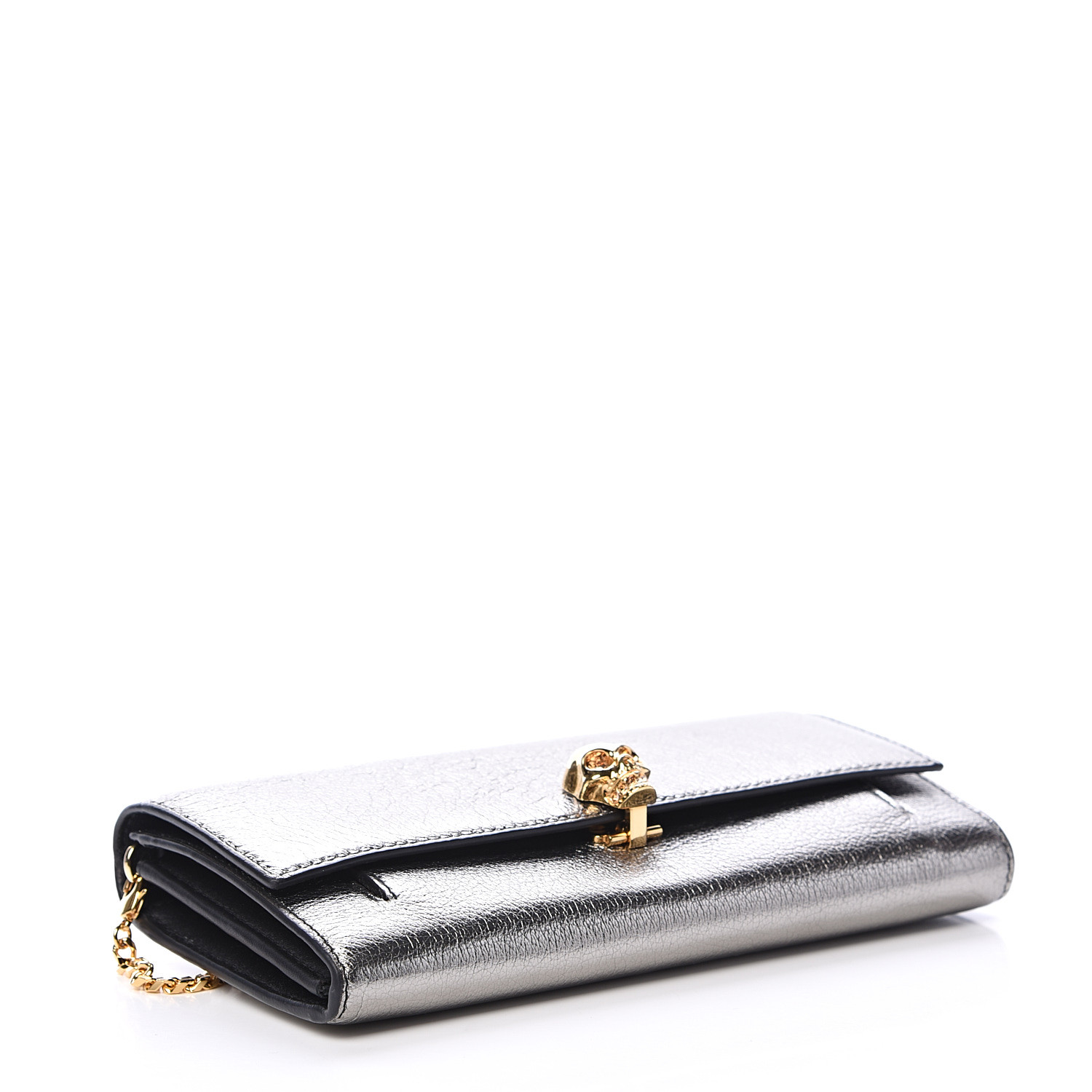 ALEXANDER MCQUEEN Metallic Calfskin Skull Wallet on Chain