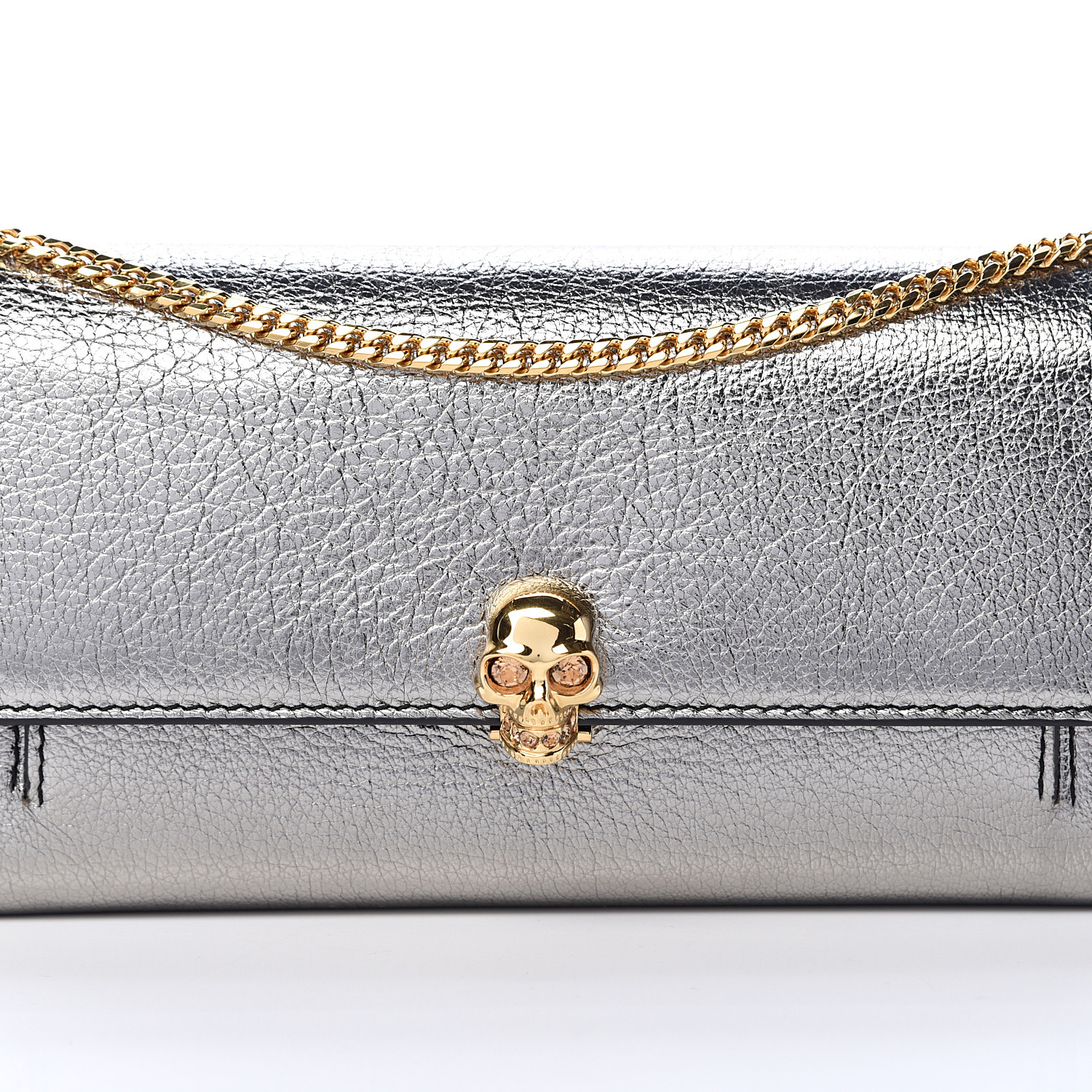ALEXANDER MCQUEEN Metallic Calfskin Skull Wallet on Chain