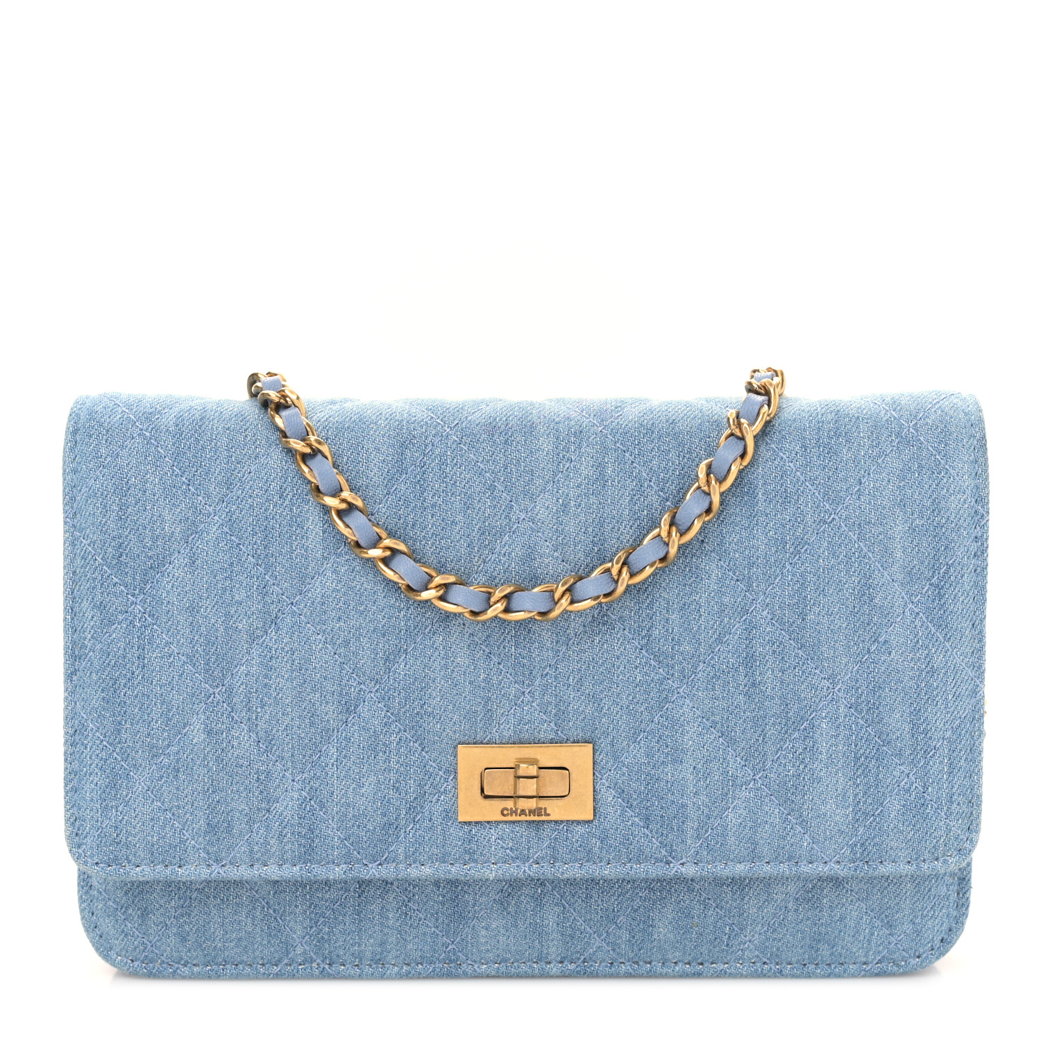 CHANEL Denim Quilted Reissue Wallet On Chain WOC Blue