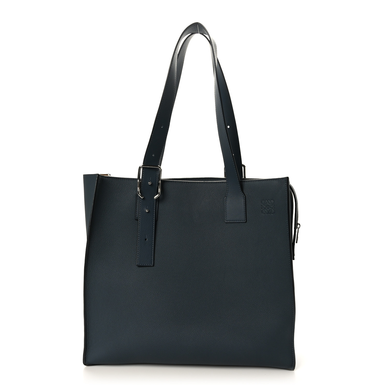 LOEWE Soft Grained Calfskin Buckle Zip Tote Blue 1418281