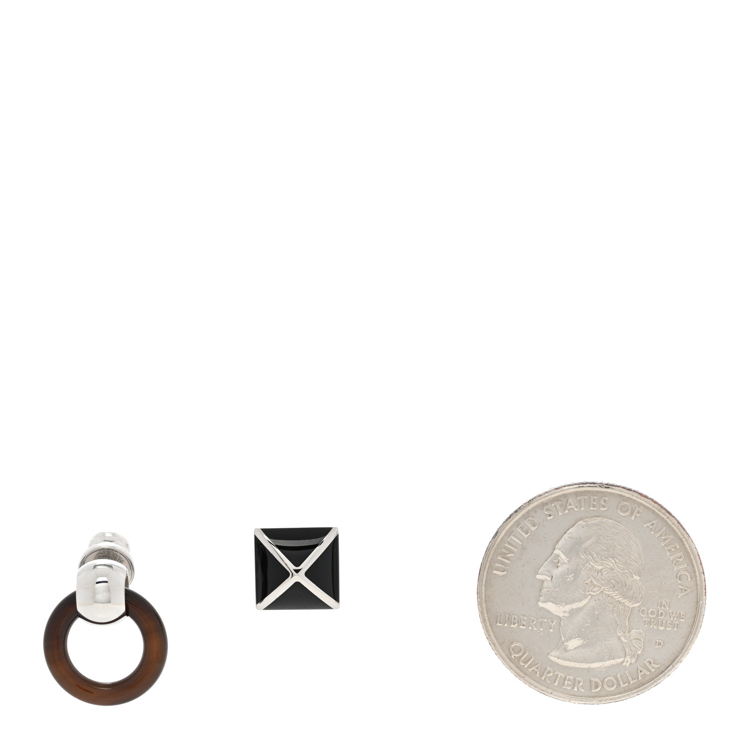 HERMES Wood Lacquered Palladium Medor XO Earrings Black