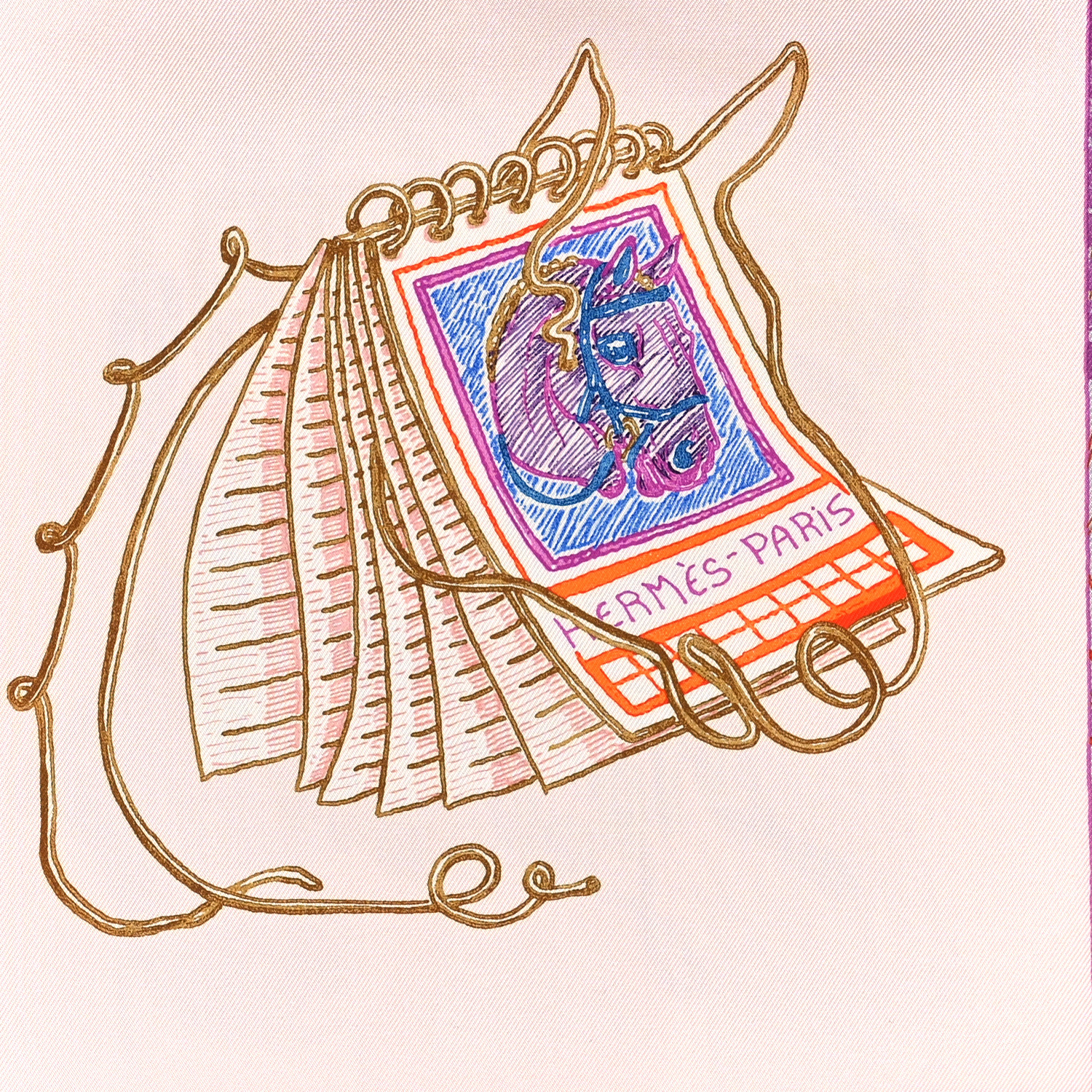 HERMES Silk Chevaloscope Scarf 90 Rose Nacre Vert Multicolor