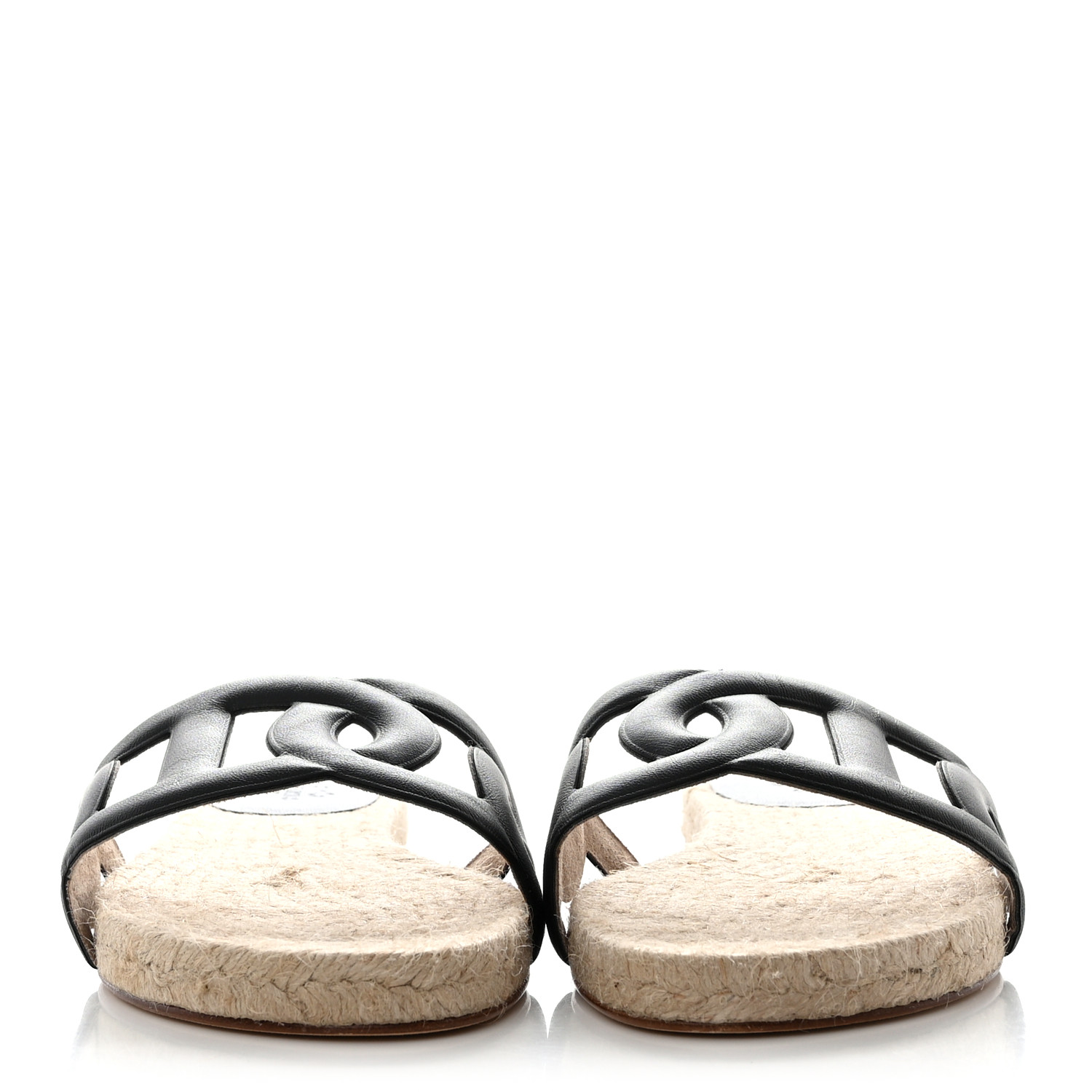 HERMES Nappa Famosa Espadrille Sandals 38 Black 1500957