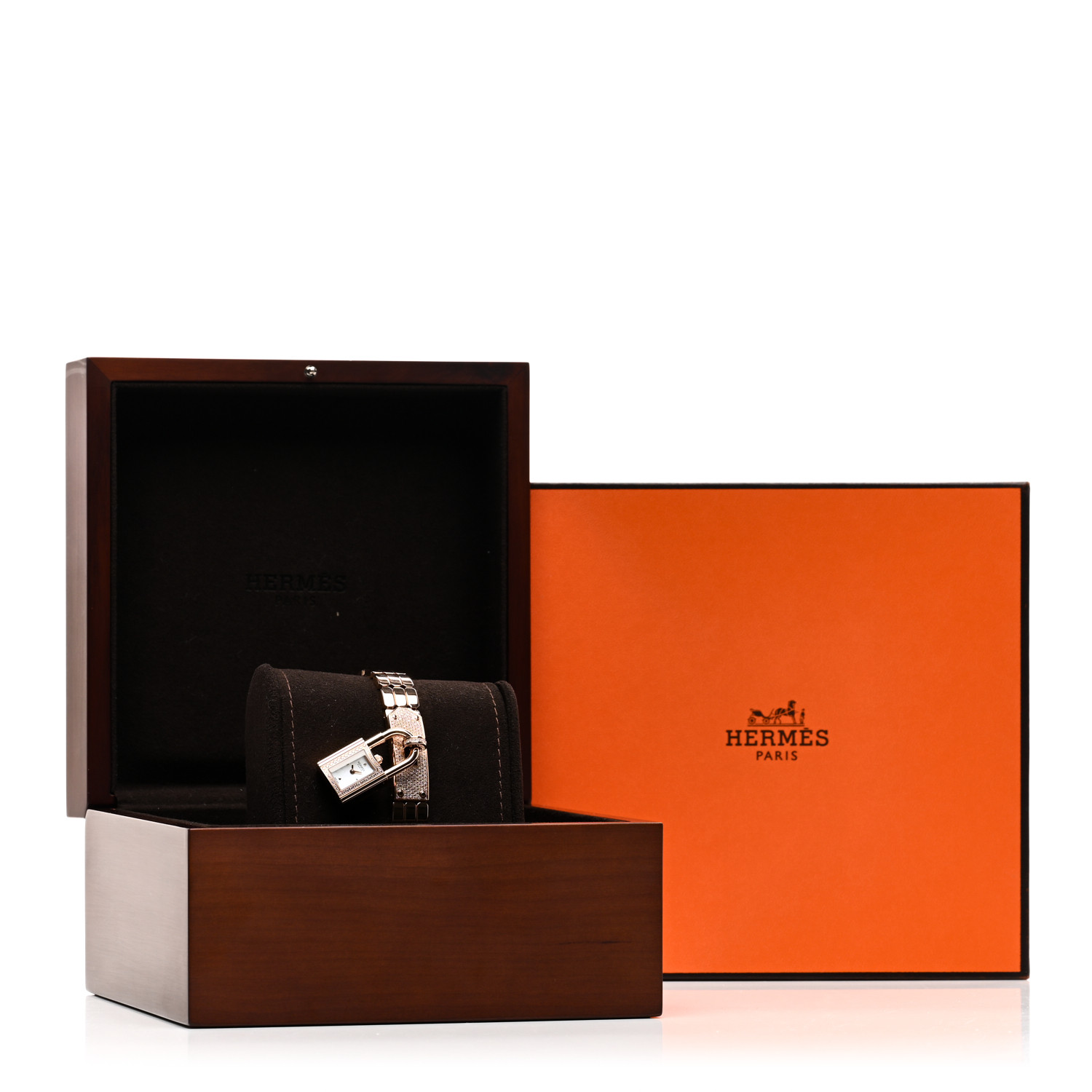 HERMES★ HERMES 18K Rose Diamond Pave 16mm Kelly Quartz Watch 1545499