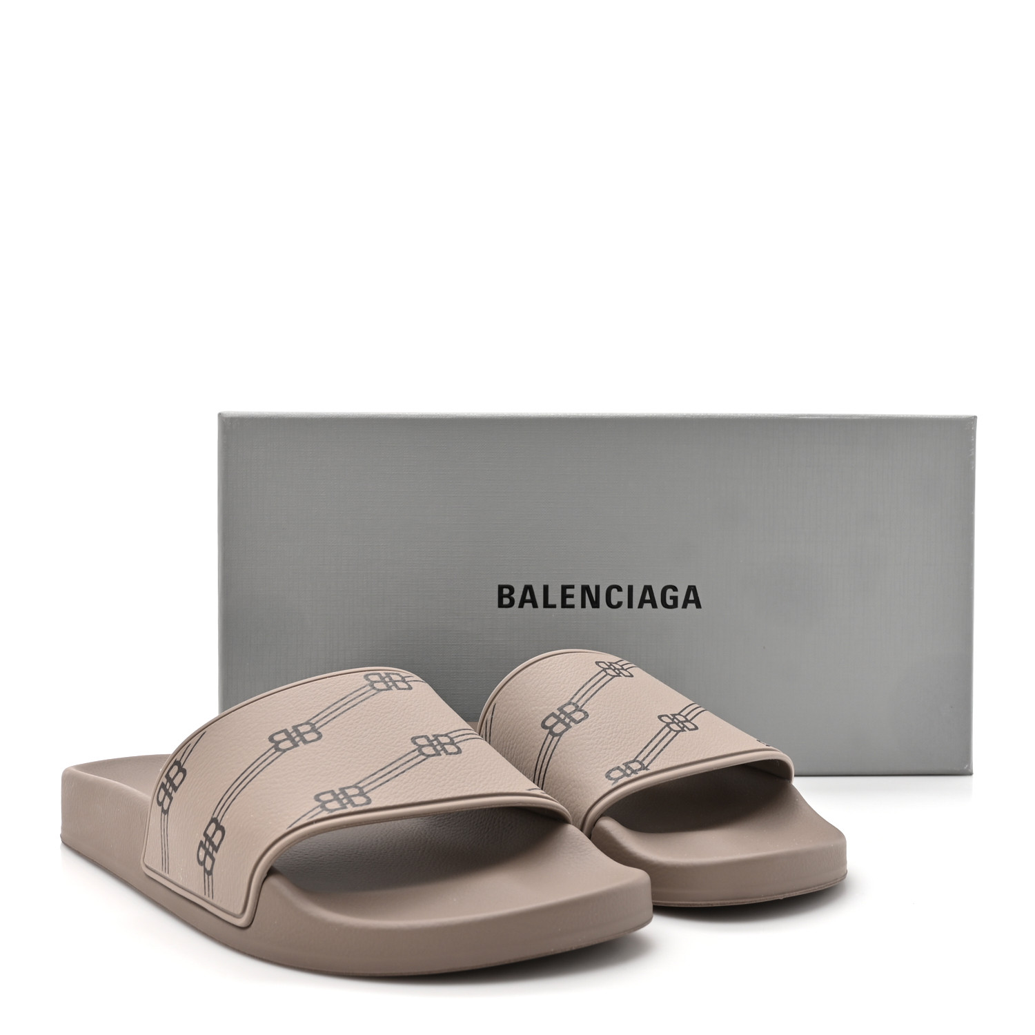 BALENCIAGA Rubber Allover Logo Pool Slide Sandals 38 Dark