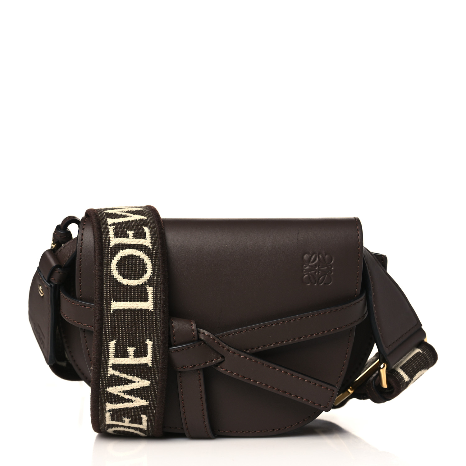 LOEWE Calfskin Jacquard Mini Gate Dual Bag Chocolate 1218886