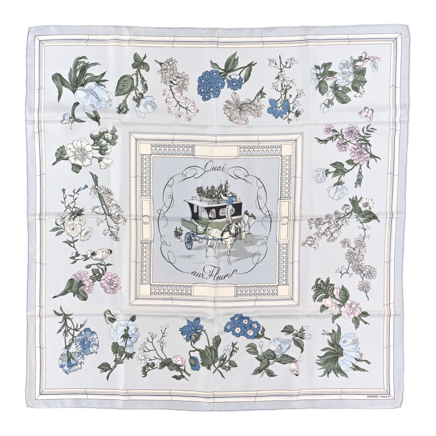 HERMES シルクスカーフ 花柄　Quai aux Fleurs HERMES Silk Quai aux Fleurs Scarf 90 1330284 | FASHIONPHILE