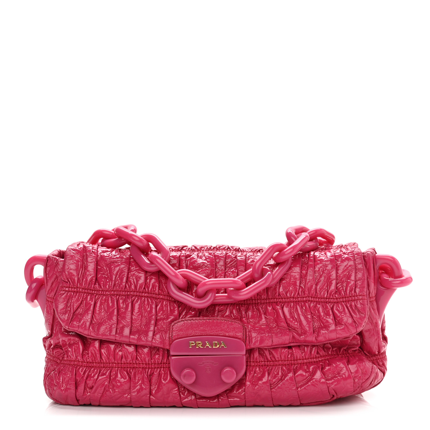 PRADA Vernice Gaufre Shoulder Bag Fuxia 1055817 | FASHIONPHILE