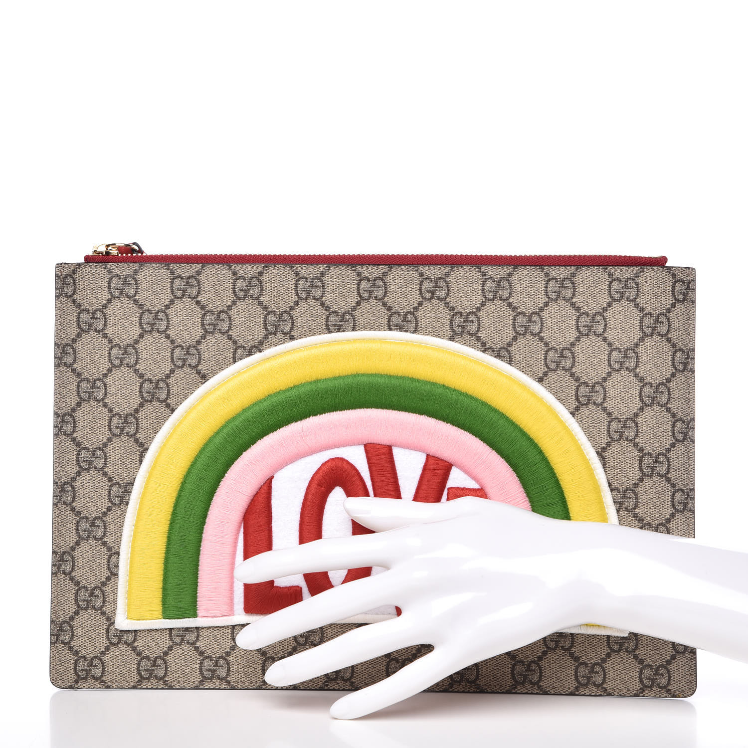 【GUCCI】GG Supreme Shadow Logo Pouch Clutch Bag ROSSO RED GUCCI Red Clutch Bag Pouch GG Logo Red Leather Women's