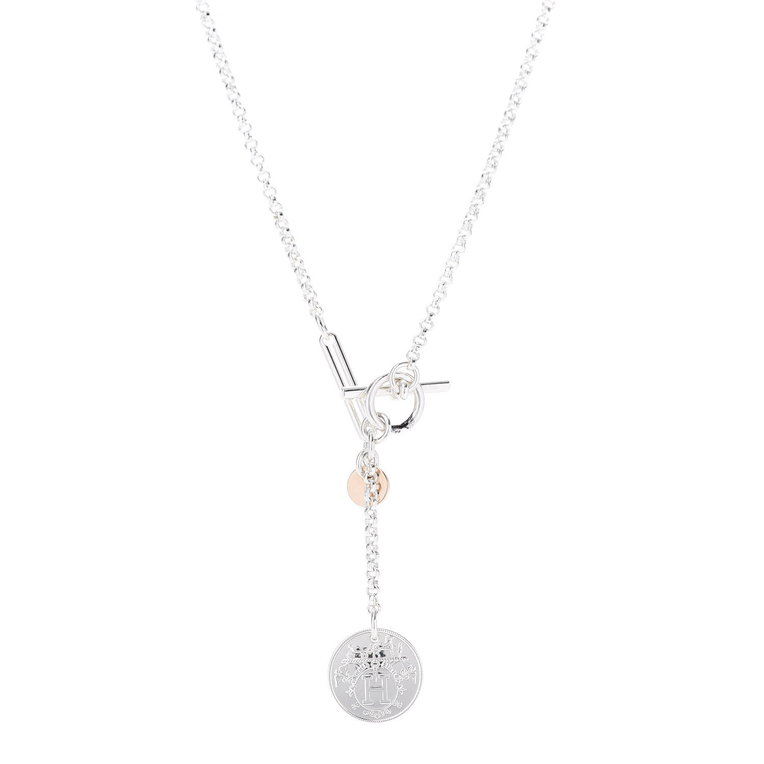HERMES Sterling Silver 18K Rose Gold PM Ex-Libris Pendant
