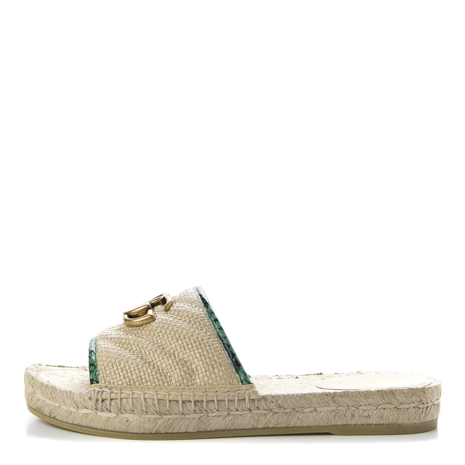 GUCCI Straw Elaphe Matelasse GG Marmont Espadrille Slide