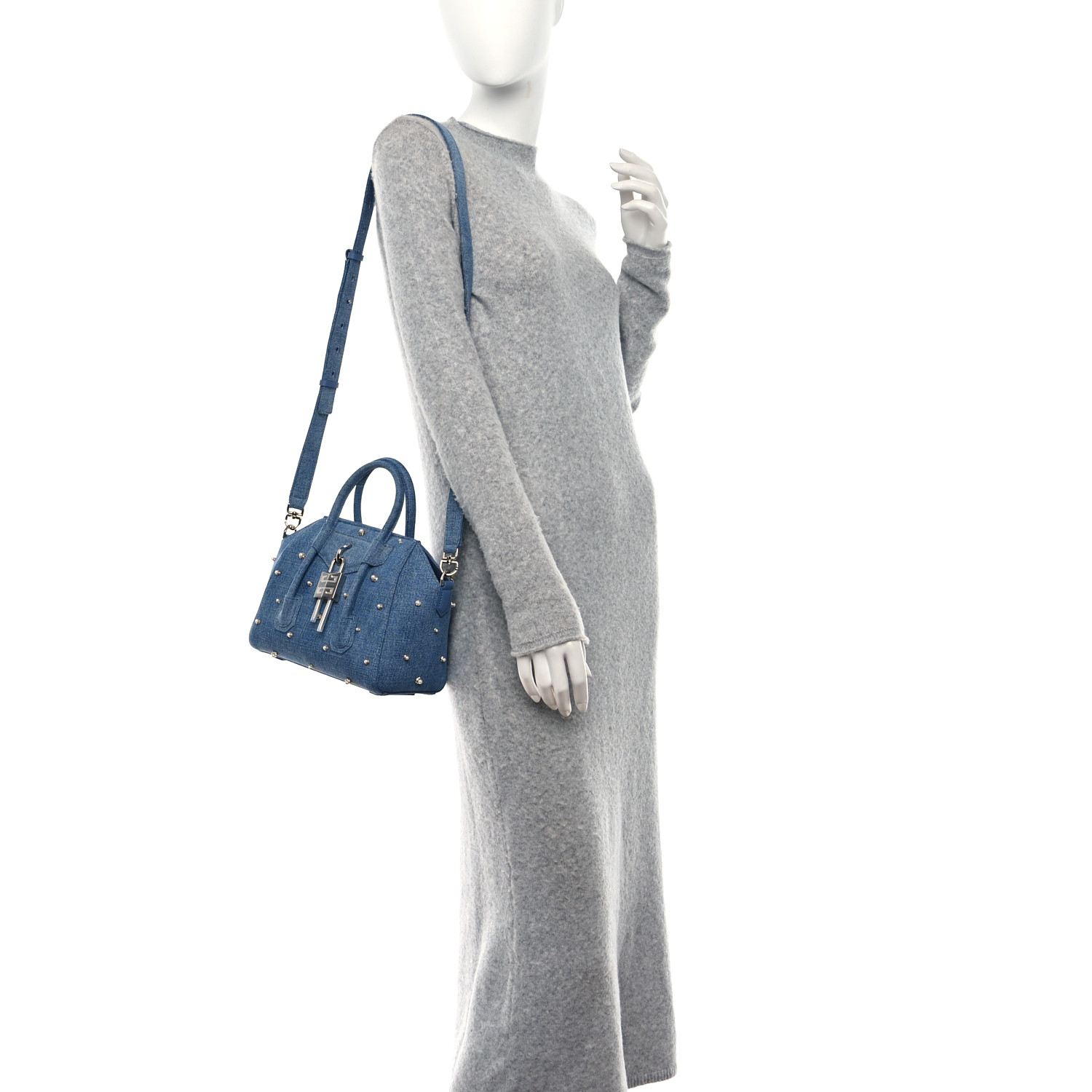 GIVENCHY Denim Pearl Embellished Mini Lock Antigona Shoulder