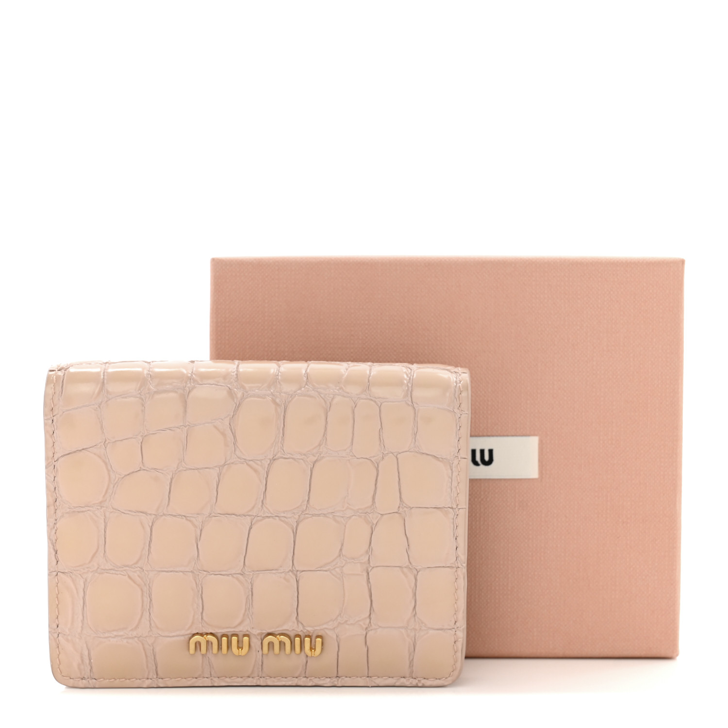 MIU MIU Patent Crocodile Embossed Wallet Bi-Fold Compact