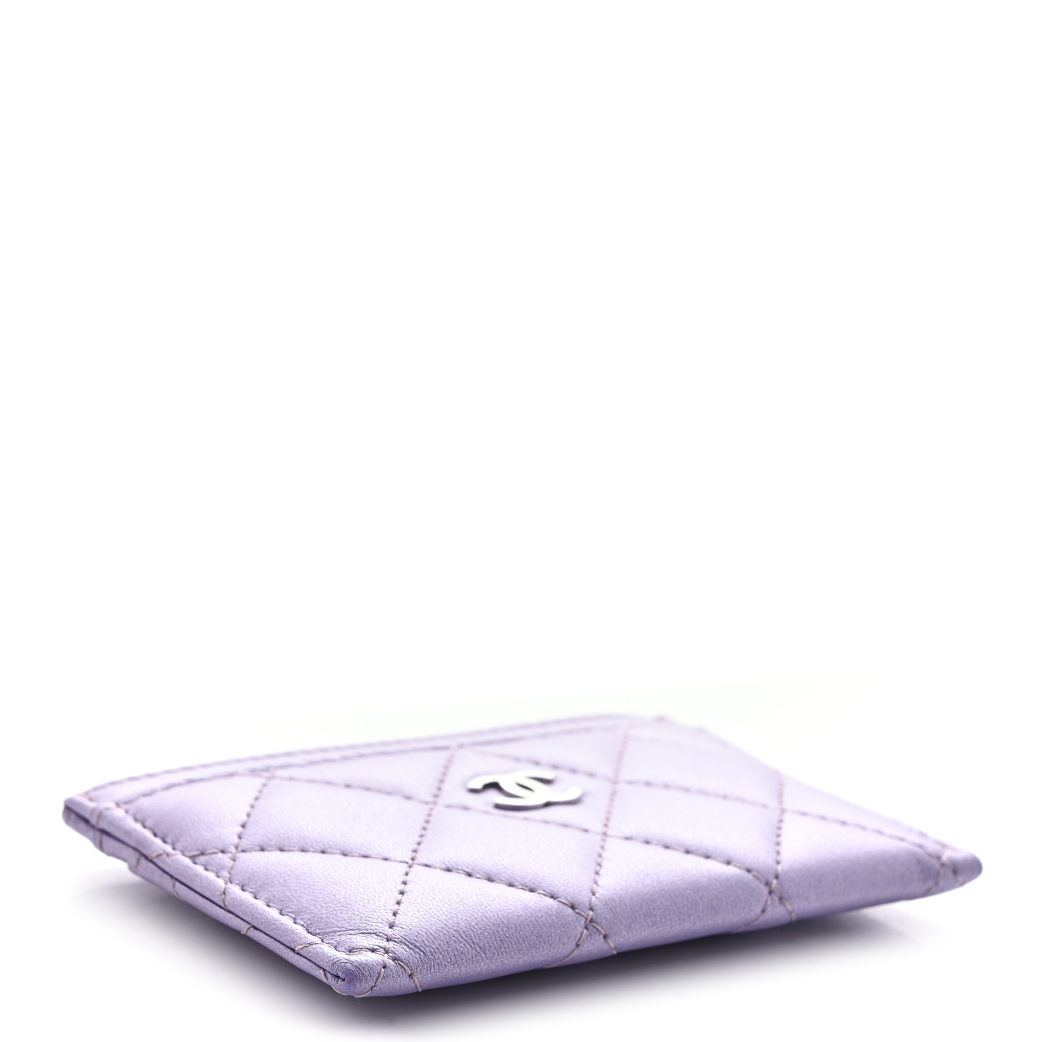 CHANEL Metallic Lambskin Quilted Card Holder Light Purple