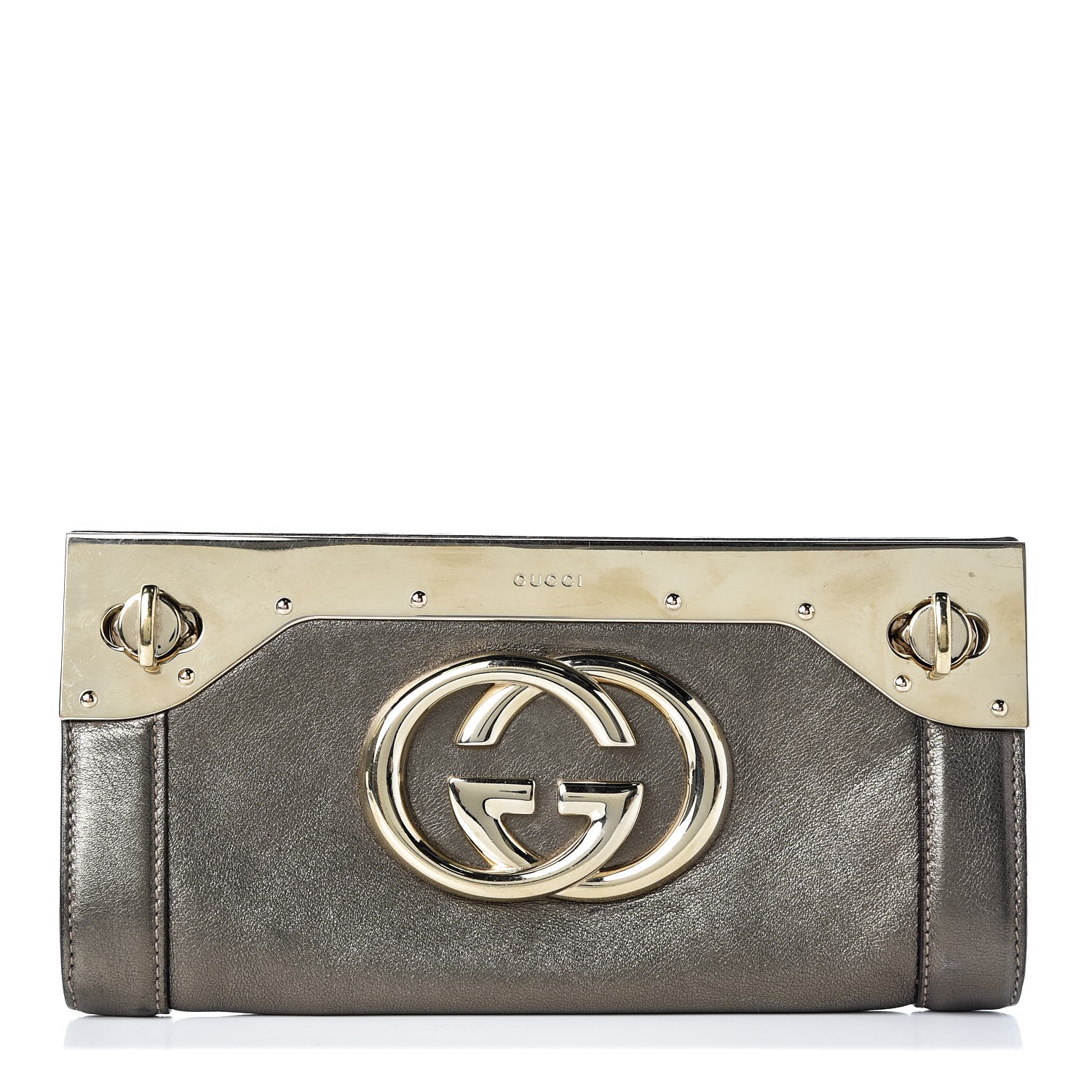 GUCCI|CLUTCHES (572767 9IK3T 8745) GUCCI Metallic Calfskin Britt Clutch Pewter 307995