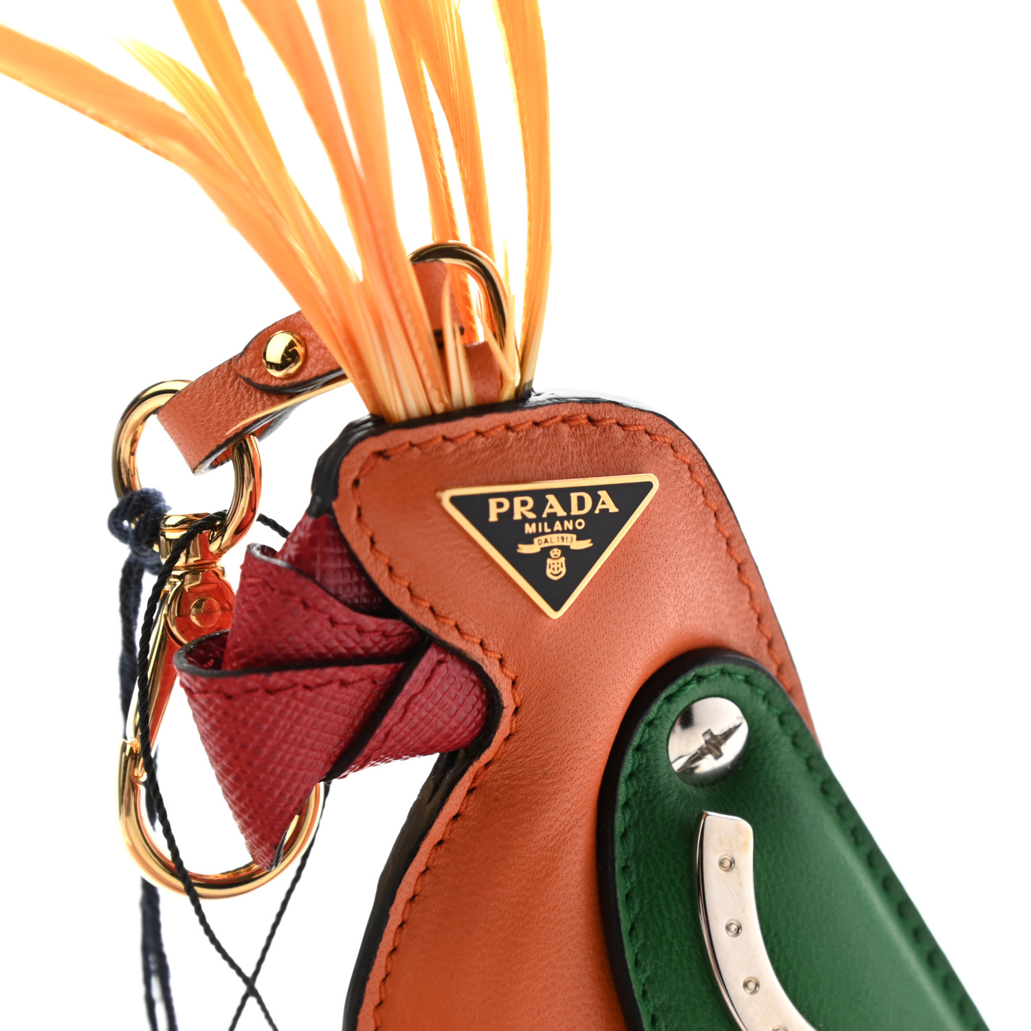 PRADA Saffiano Calfskin Parrot Trick Keychain Papaya 914410