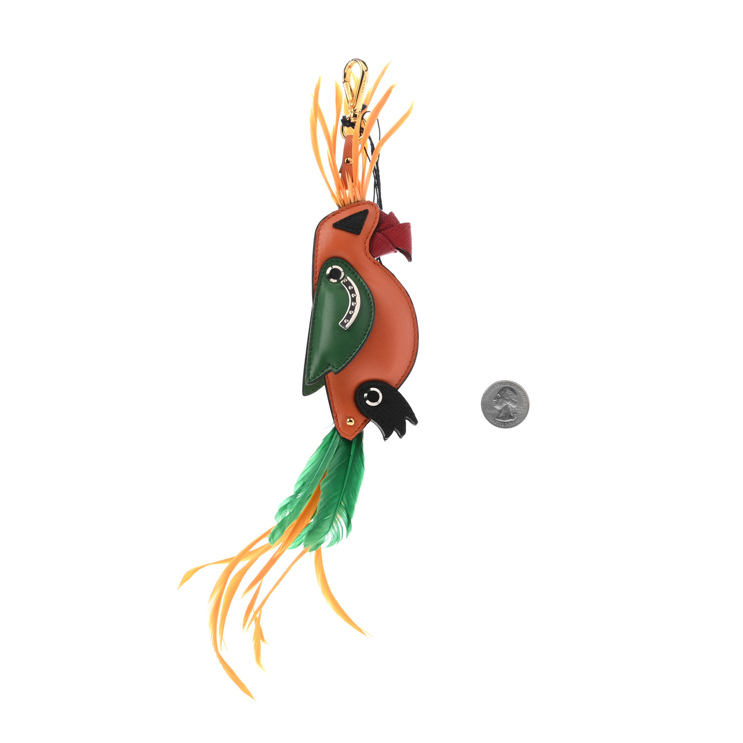 PRADA Saffiano Calfskin Parrot Trick Keychain Papaya 914410