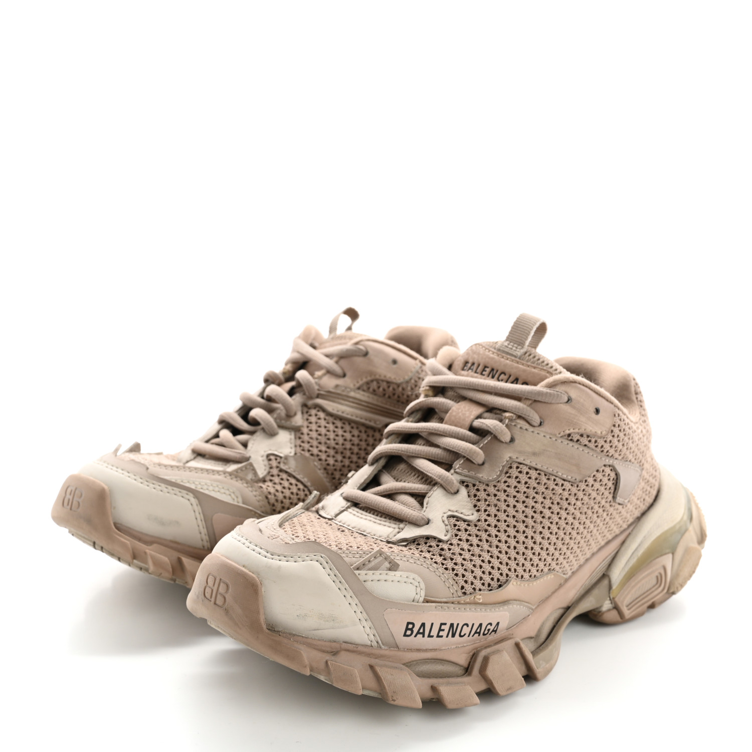 スニーカー BALENCIAGA Track.3 Sneakers - Balenciaga - Beige Mix BALENCIAGA Mesh Nylon Destroyed Womens Track.3 Sneakers 37