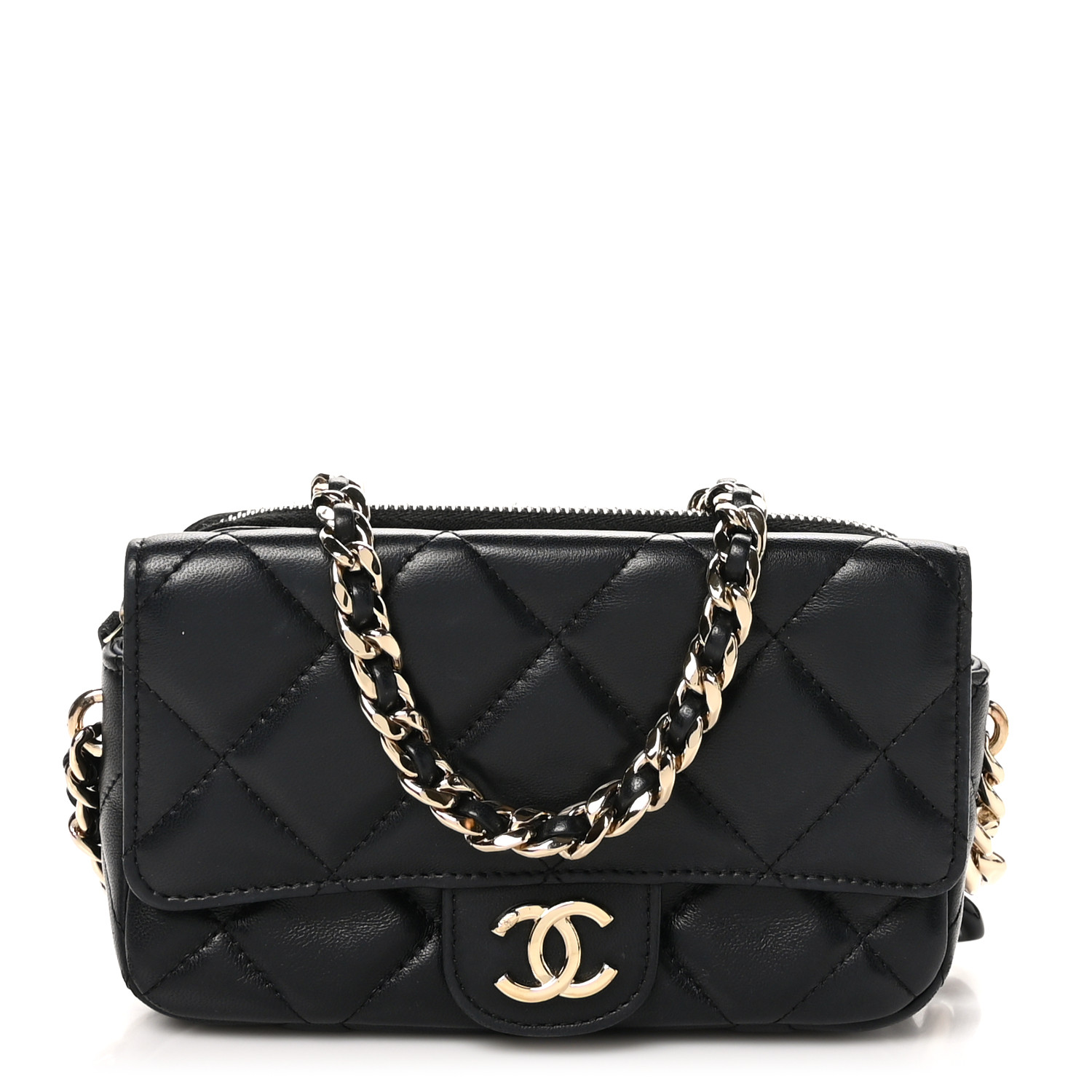 CHANEL Lambskin Quilted Resin Bi-Color Flap Phone Holder