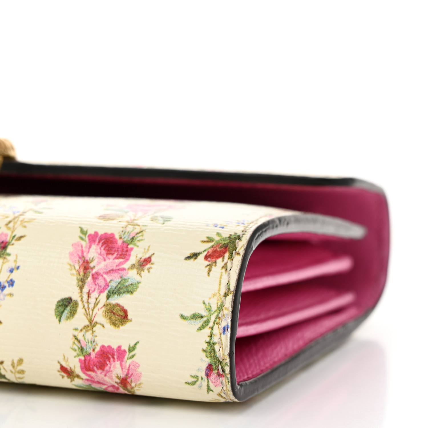 GUCCI Calfskin Floral Print Mini Dionysus Chain Wallet Ivory