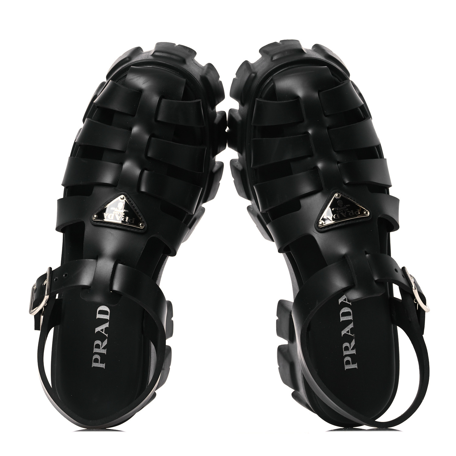 サンダル PRADA RUBBER CAGE SANDALS Prada 70mm Monolith Caged Rubber Sandals | Black | FARFETCH