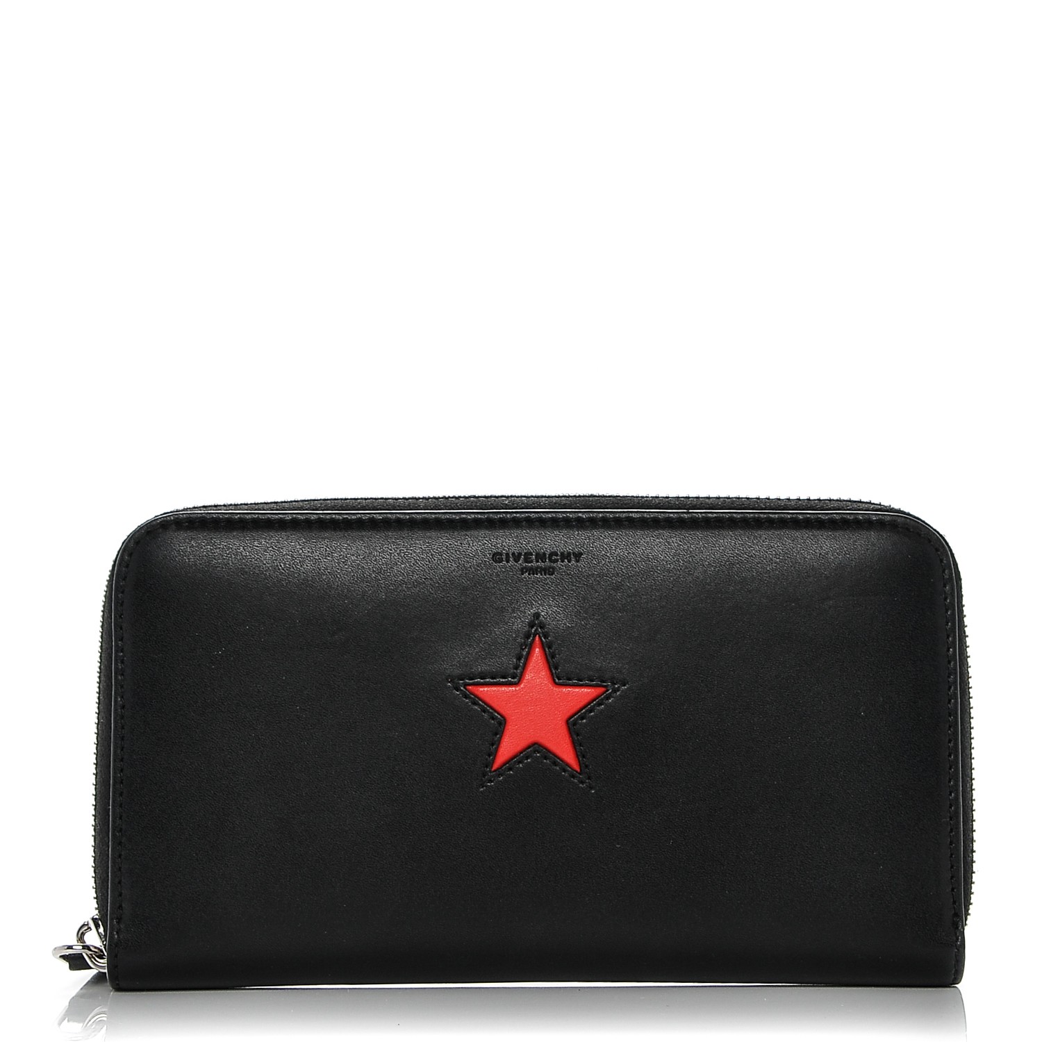 GIVENCHY Calfskin Star Pandora Zip Around Wallet Black Red