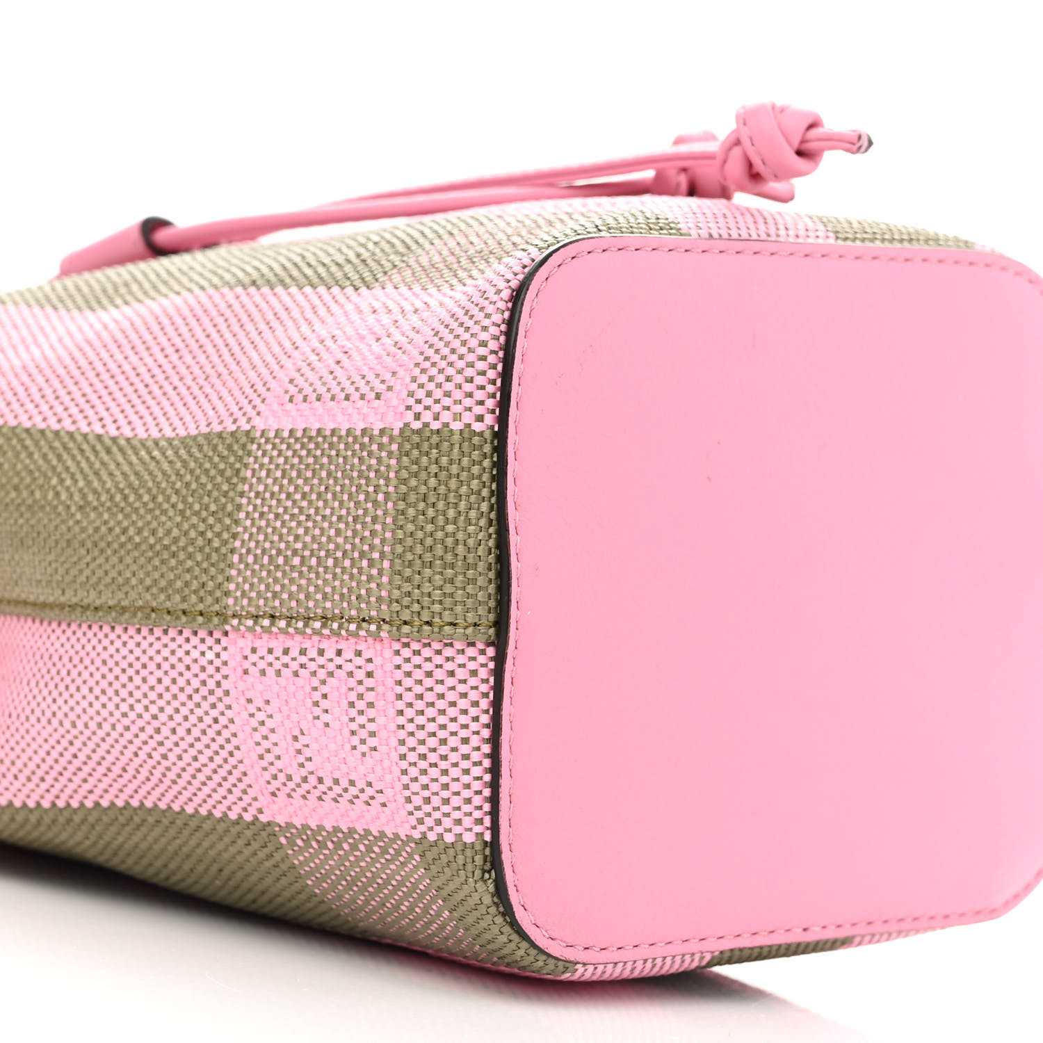 ☆【FENDI】☆Mon Tresor Raffia Mini Bucket Bag Beige Pink☆ FENDI Raffia Vitello Seta F is Fendi Pequin Gingham Woven