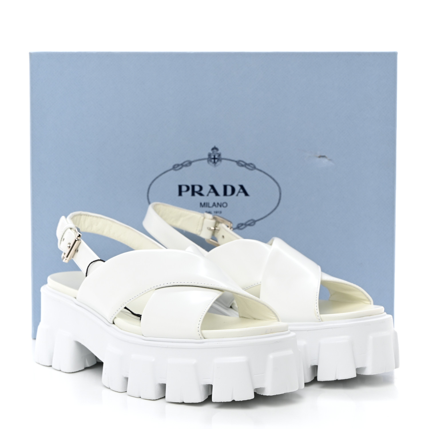 PRADA Spazzolato Metal Triangle Logo Padded Monolith 55mm