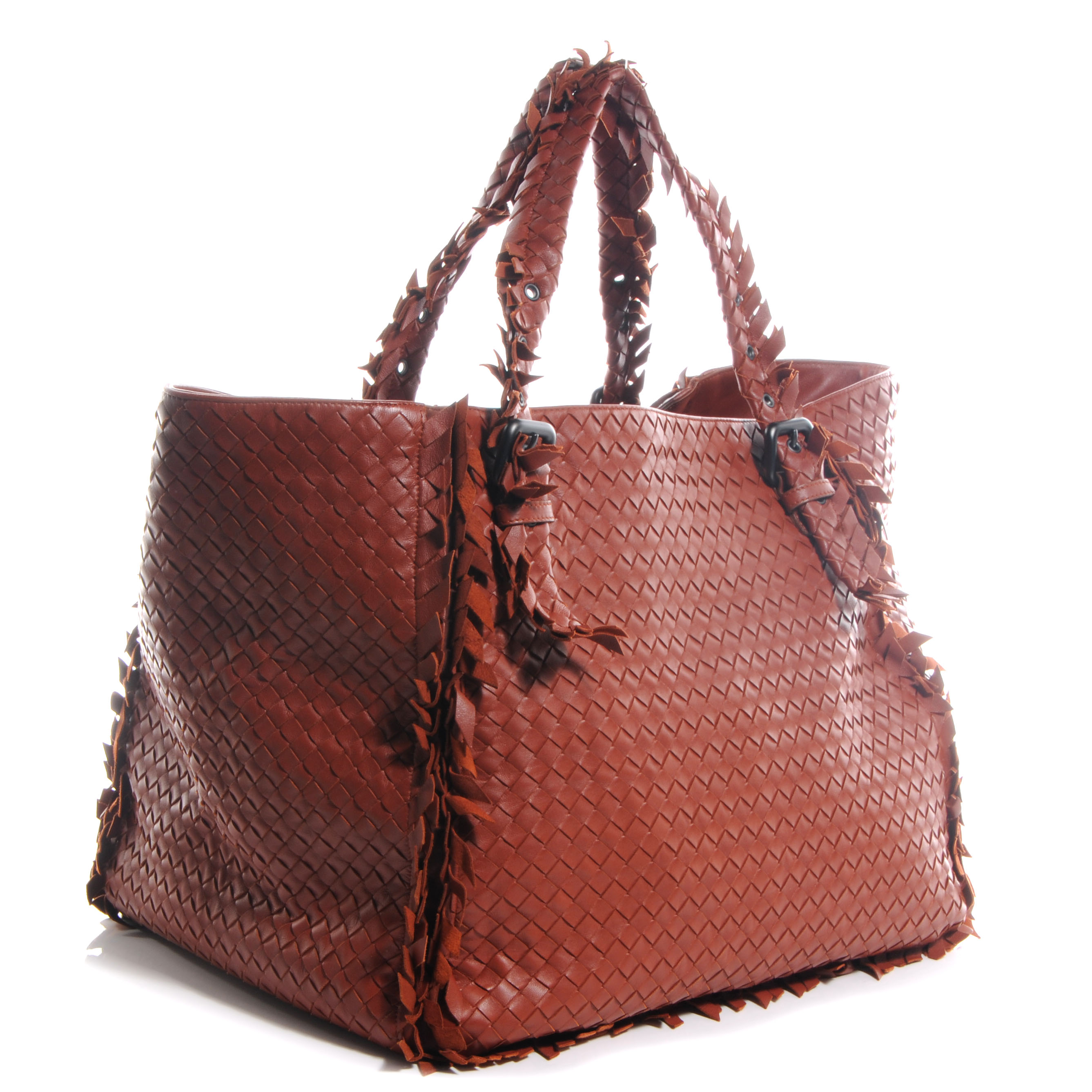 BOTTEGA　VENETA BOTTEGA VENETA Nappa Intrecciato Large Fringe Tote Rust