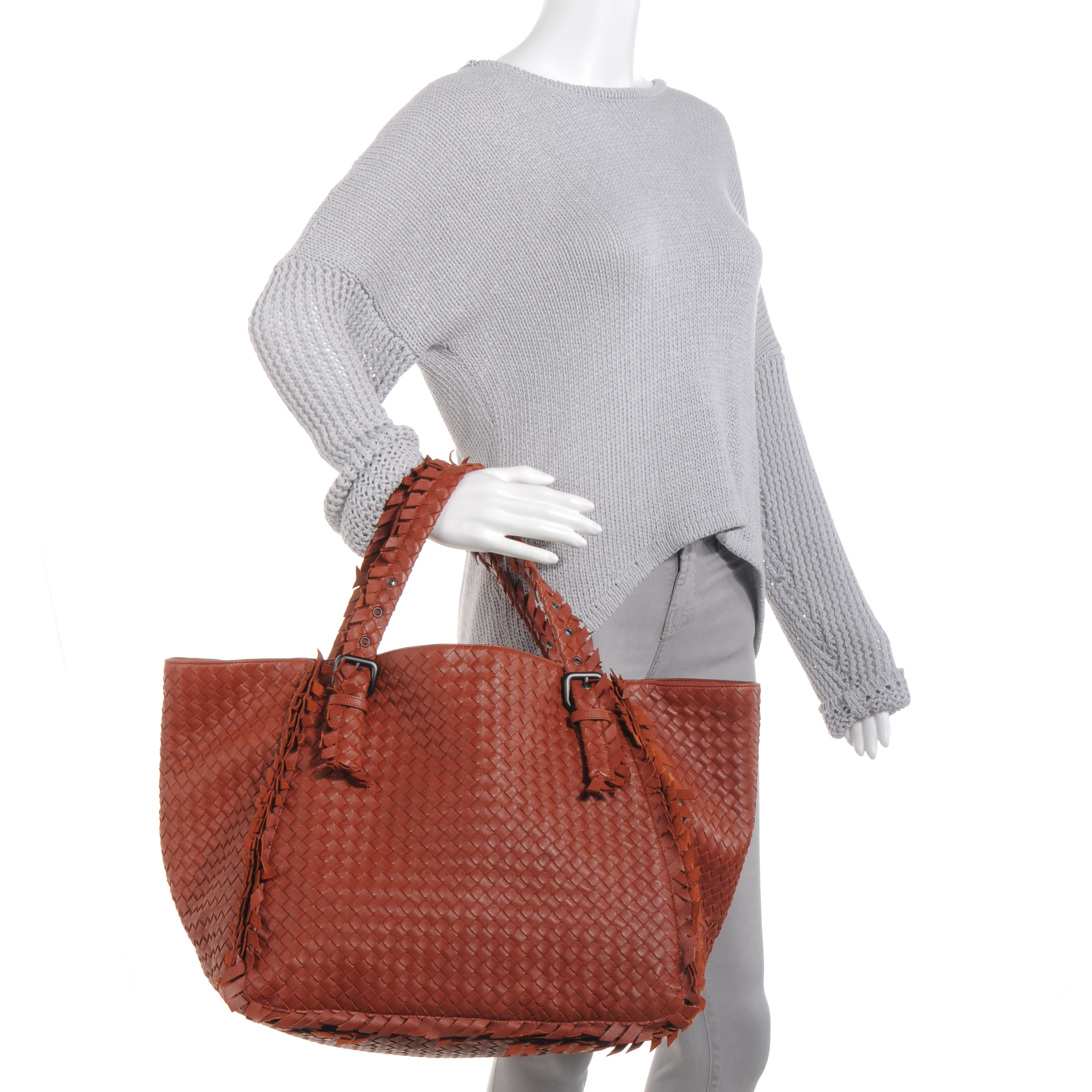 BOTTEGA VENETA Nappa Intrecciato Large Fringe Tote Rust