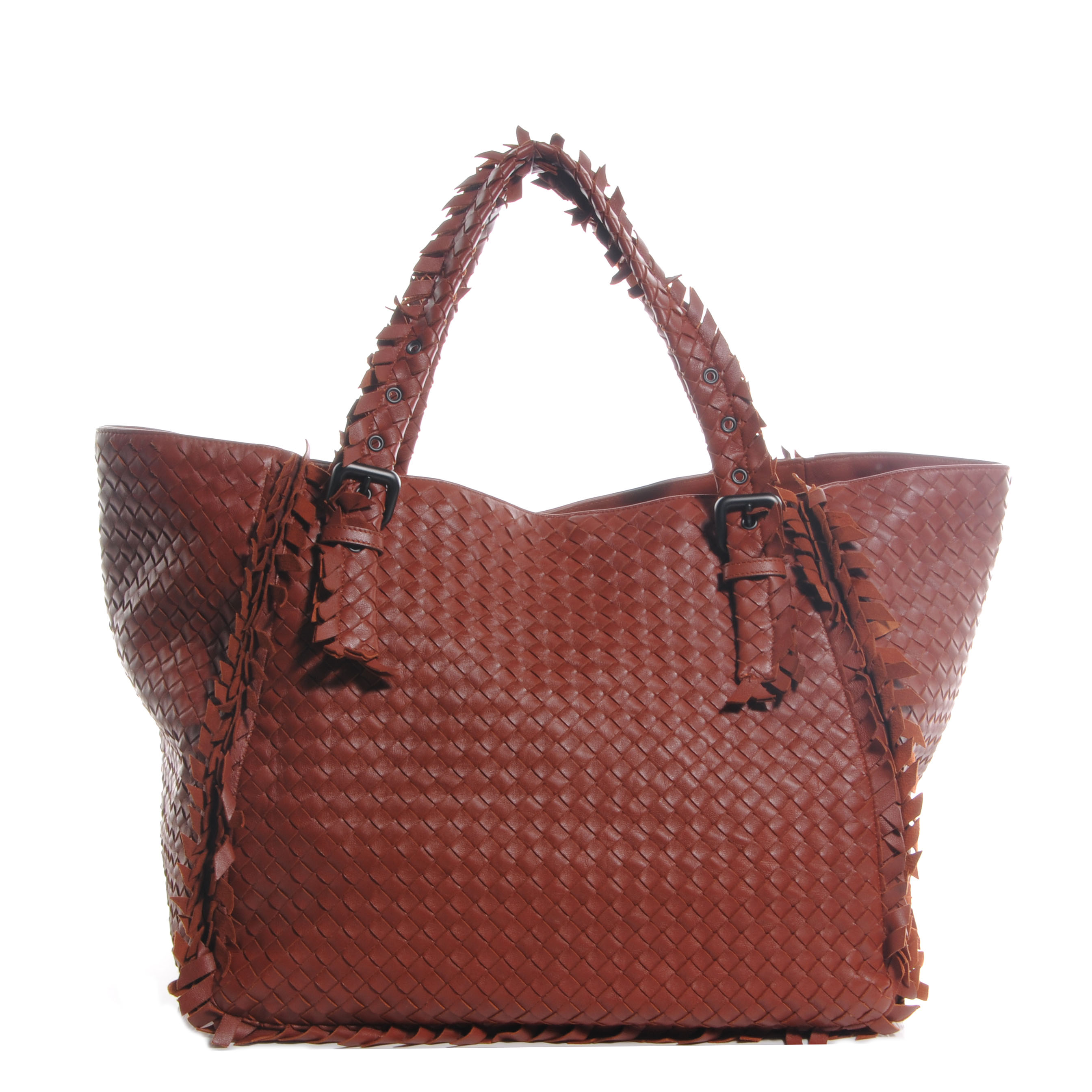 BOTTEGA　VENETA BOTTEGA VENETA Nappa Intrecciato Large Fringe Tote Rust