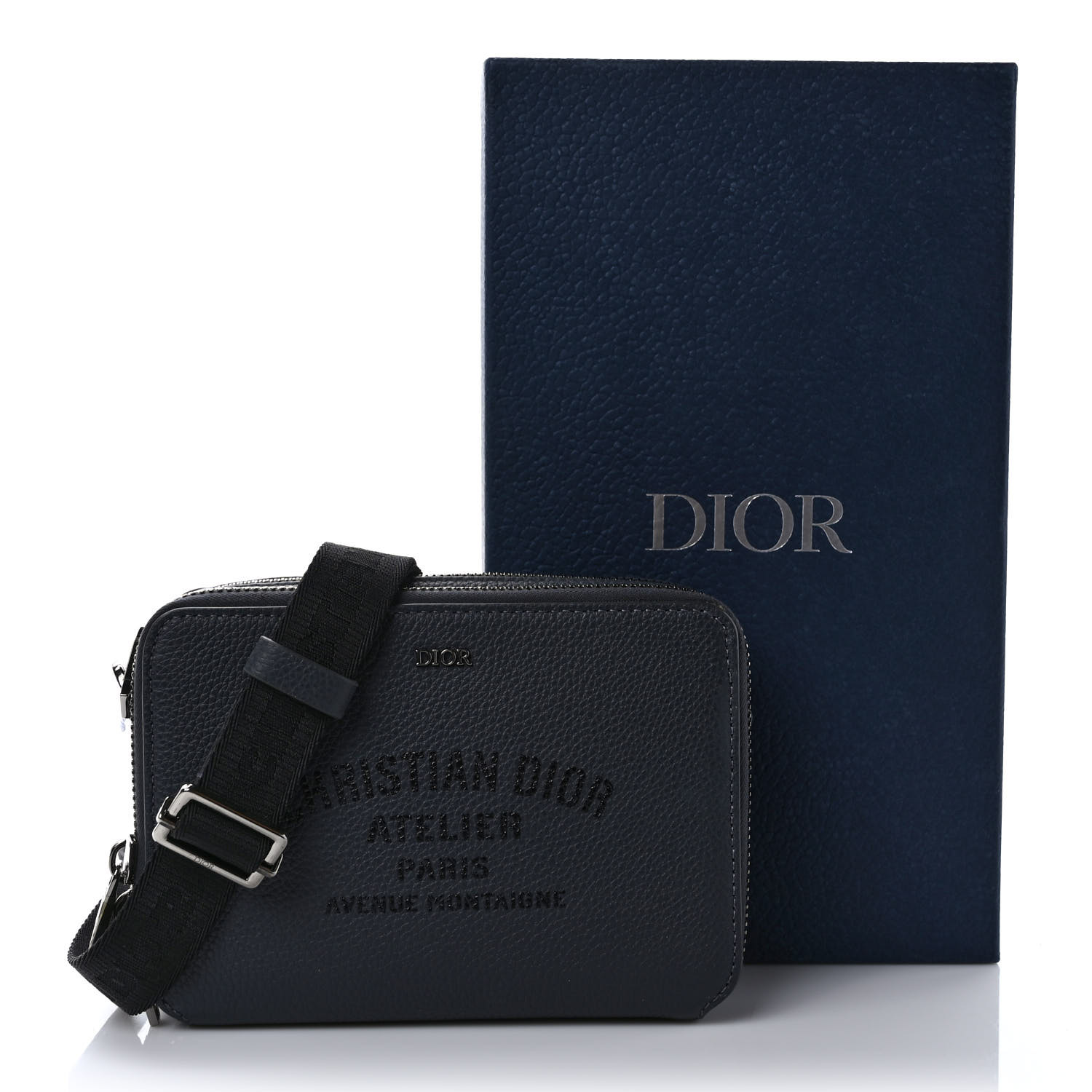 CHRISTIAN DIOR Grained Calfskin Double Zip Crossbody Pouch