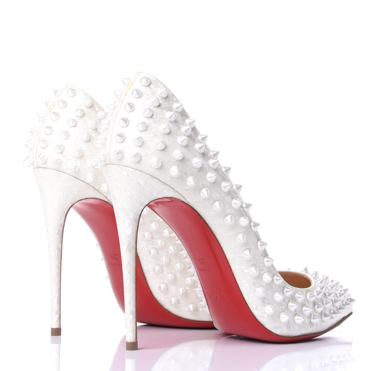 CHRISTIAN LOUBOUTIN Patent Follies Spikes 100 Pumps 39 White