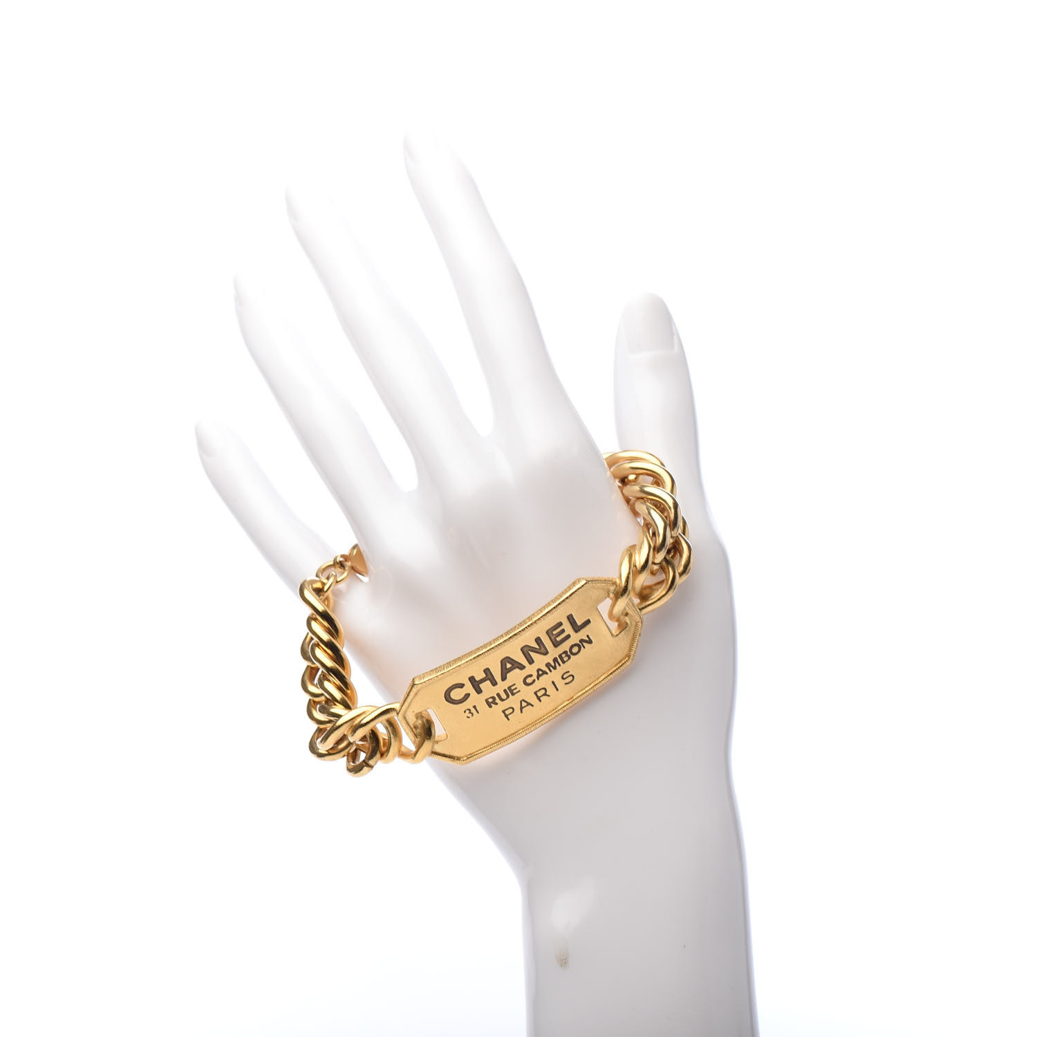 CHANEL Metal 31 Rue Cambon Paris ID Chain Bracelet Gold