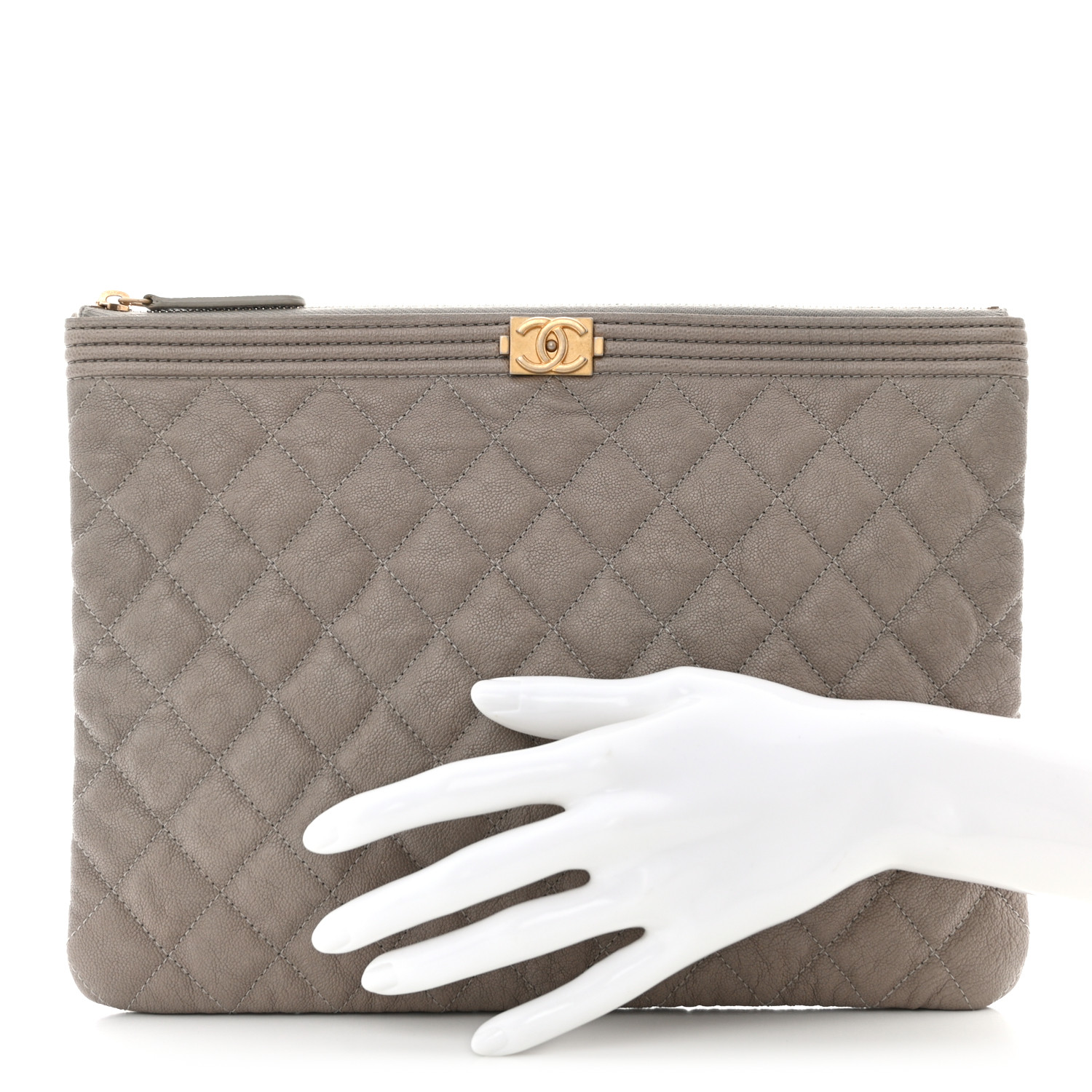 CHANEL Caviar Quilted Medium Boy Cosmetic Case Grey 2