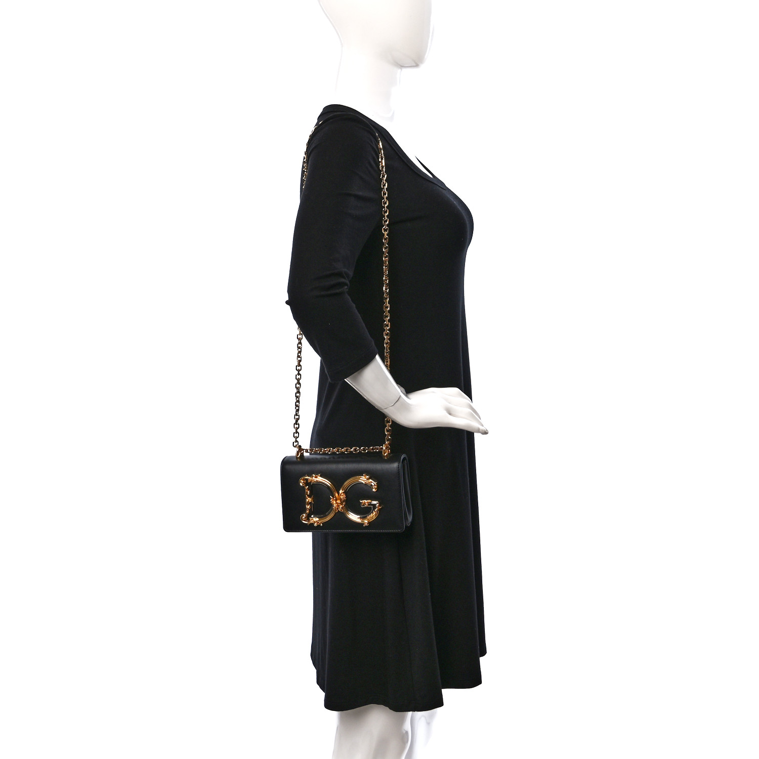 DOLCE GABBANA Calfskin DG Girls Phone Shoulder Bag Black