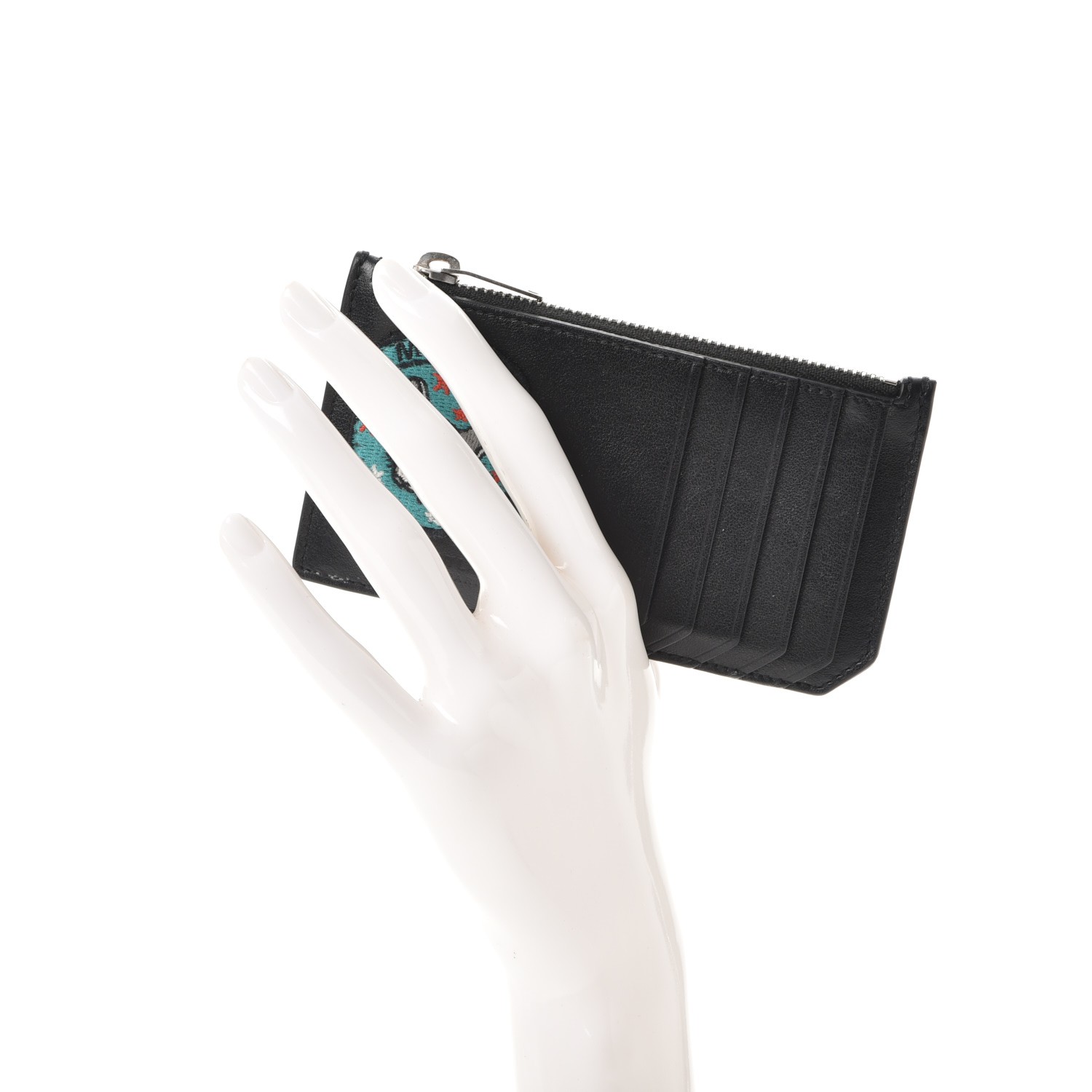 SAINT LAURENT Calfskin Moujik Patch Fragments Zip Pouch Card