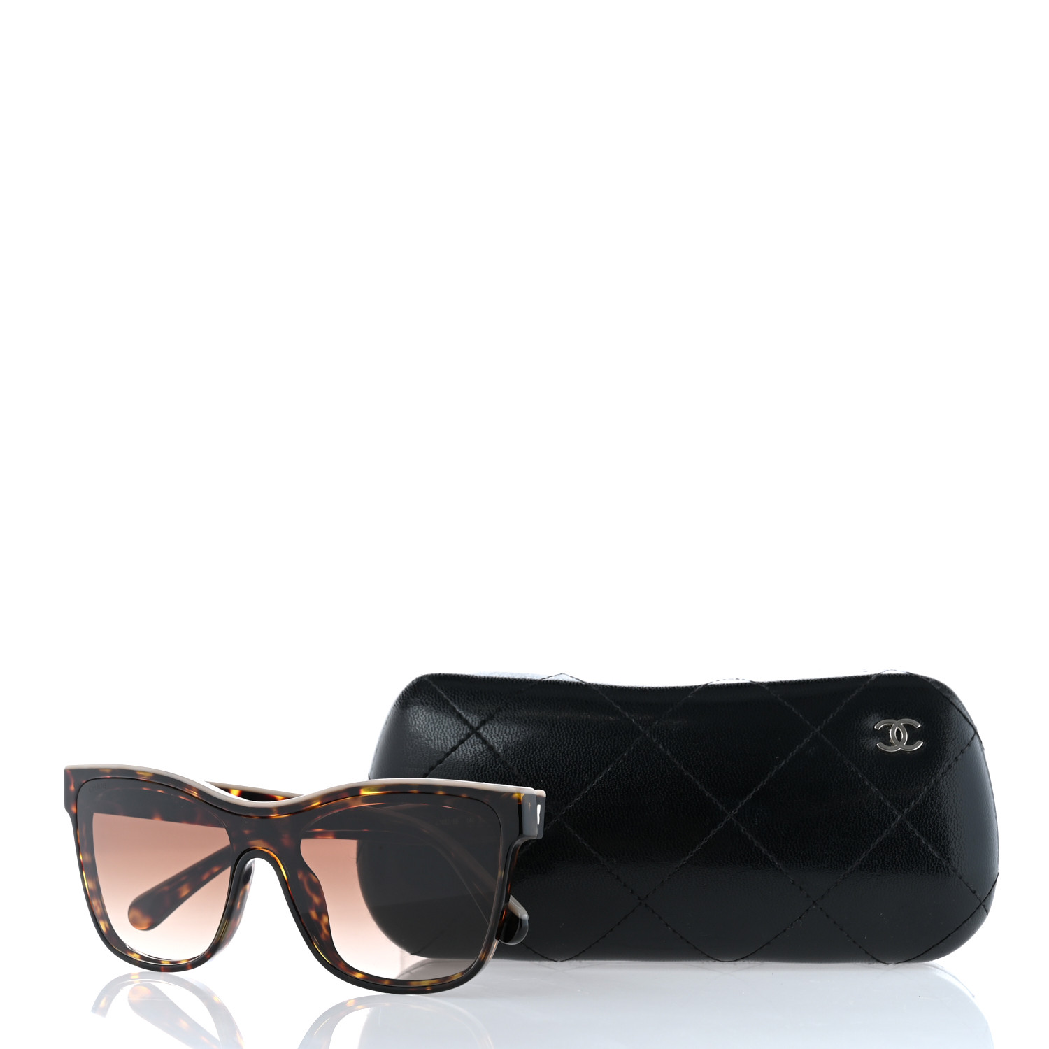CHANEL Acetate Logo Shield Sunglasses 5418-A Tortoise