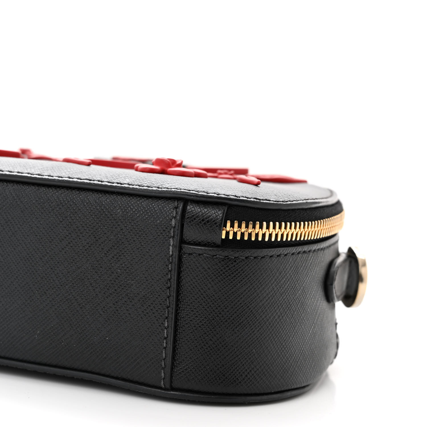 レア【PRADA】ブラック カーフスキン ODETTE HEART バッグ PRADA Saffiano Lux Heart & Flower Odette Crossbody Black Red
