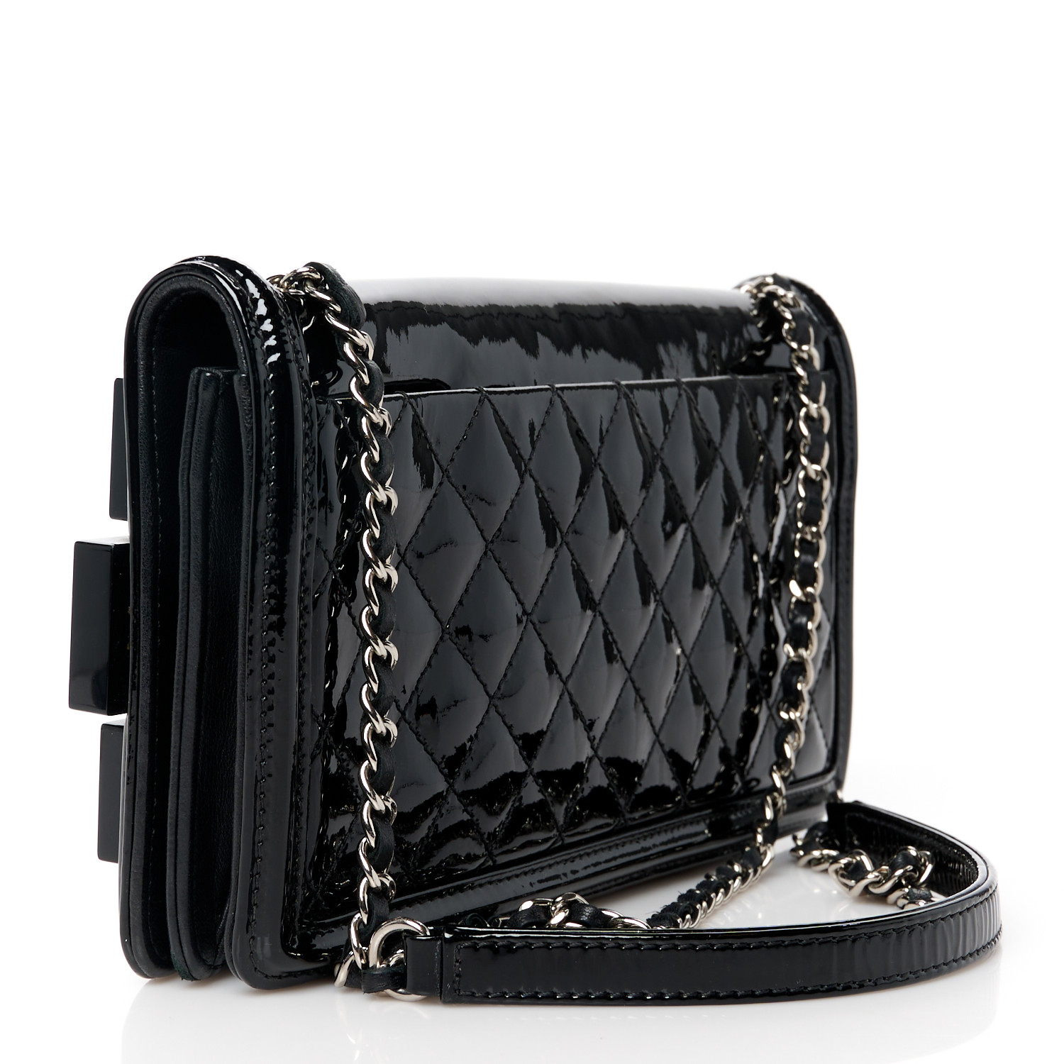 CHANEL クリスタル付きブラックベルト新品お安く出品してる為値下げは✖️ CHANEL Plexiglass Patent Crystal Lego Brick Flap Black