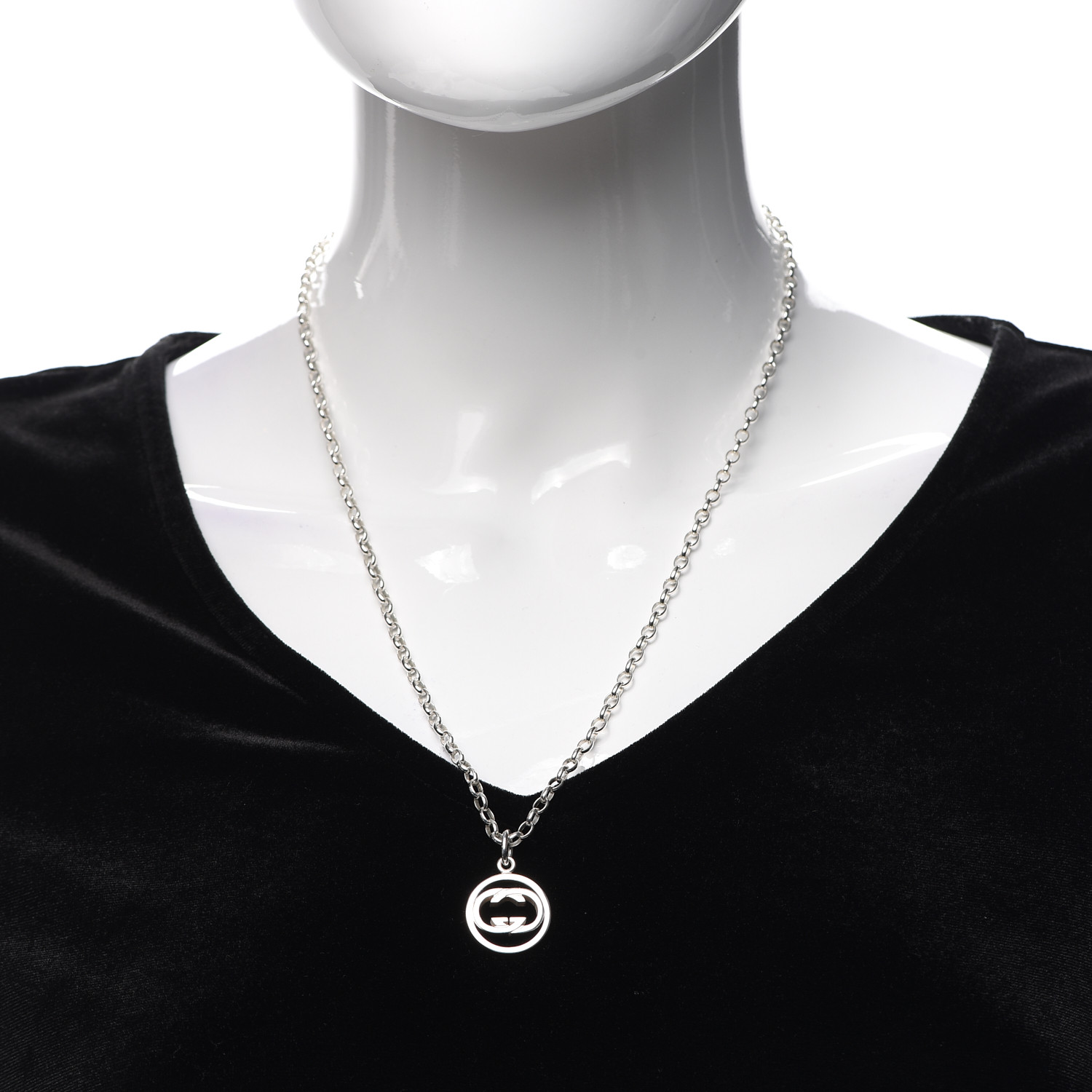 GUCCI Sterling Silver Interlocking Circle GG Pendant